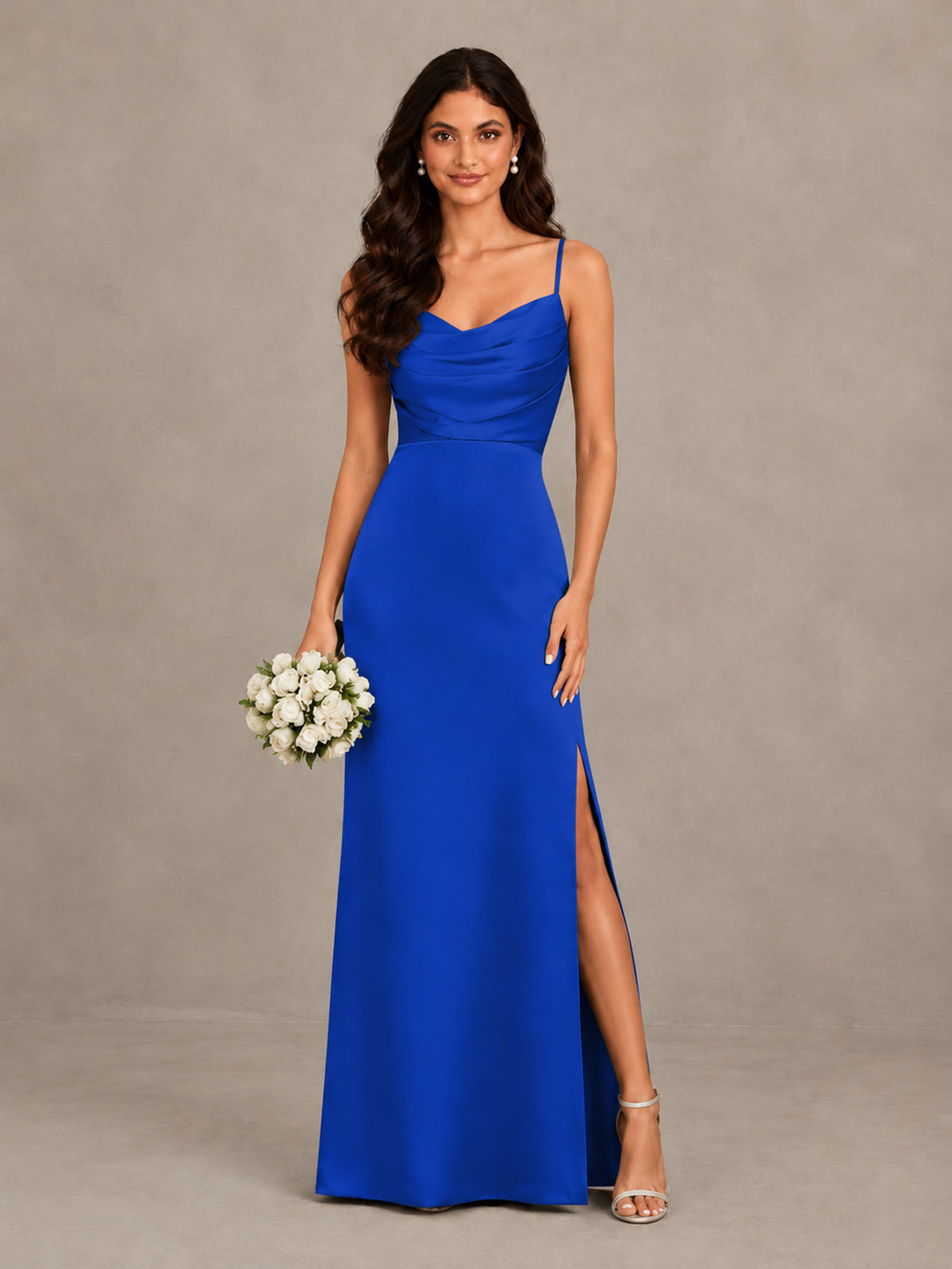 BOLODOO Royal Blue Cowl Neck Satin Bridesmaid Dress with Slit - Royal Blue - Royal Blue (1)