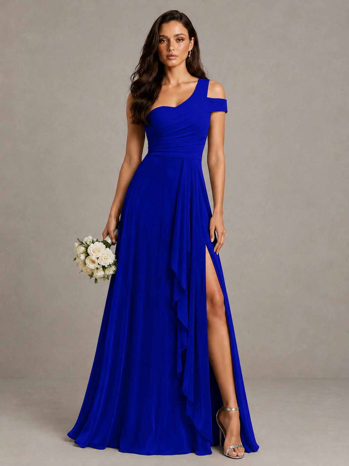 BOLODOO Royal Blue One-Shoulder Bridesmaid Dress with Side Slit - Royal Blue - Royal Blue (1)