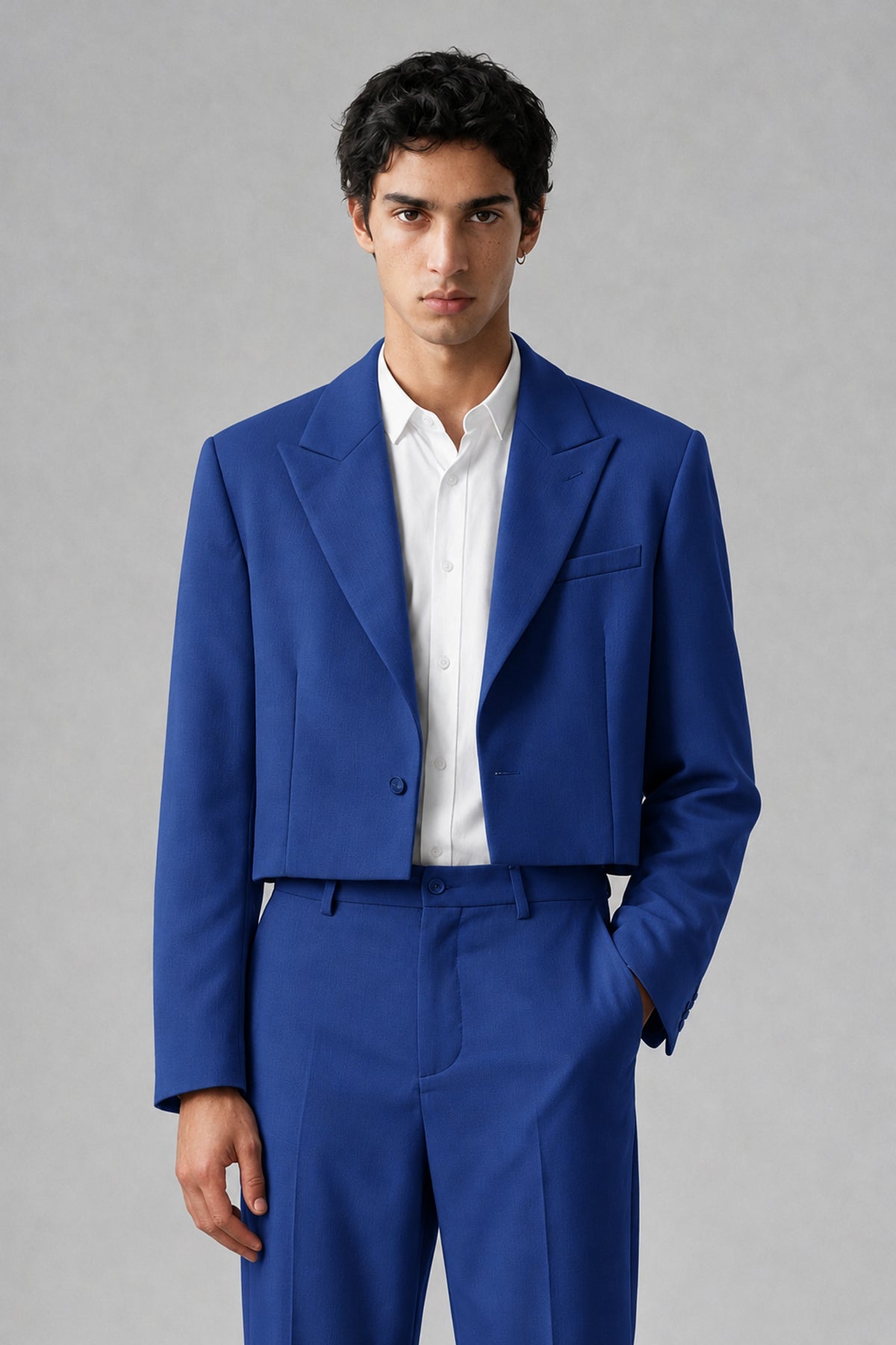 Bolodoo Men's Royal Blue Cropped Blazer & Wide-Leg Trousers 2-Piece Suit - Royal Blue - Royal Blue (1)