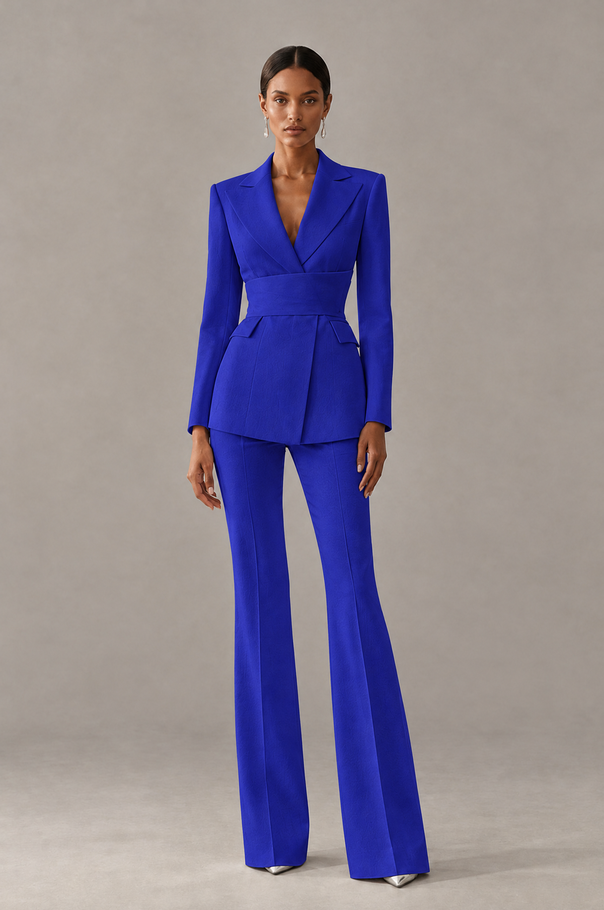 BOLODOO Royal Blue Two-Piece Pantsuit with Tailored Blazer & Flared Pants - Royal Blue - Royal Blue (1)