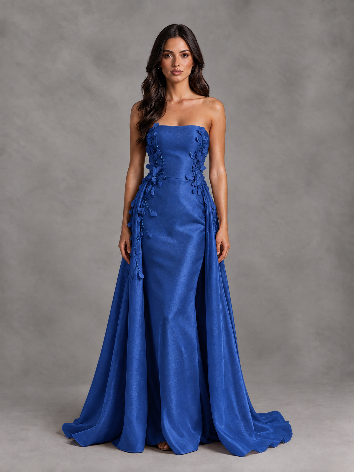 BOLODOO Royal Blue Strapless Floral Applique Prom Dress with Overskirt - Royal Blue - Royal Blue (1)