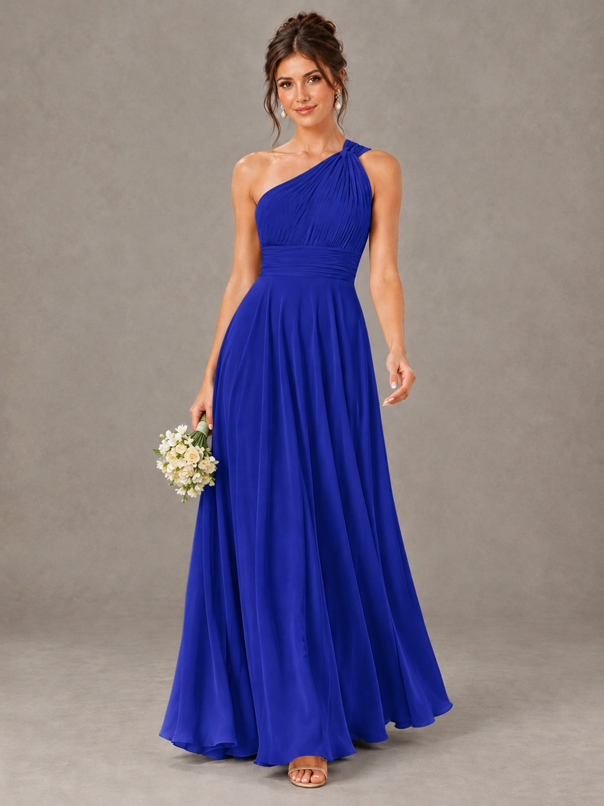 BOLODOO Royal Blue One-Shoulder Chiffon-Look Bridesmaid Dress - Royal Blue - Royal Blue (1)