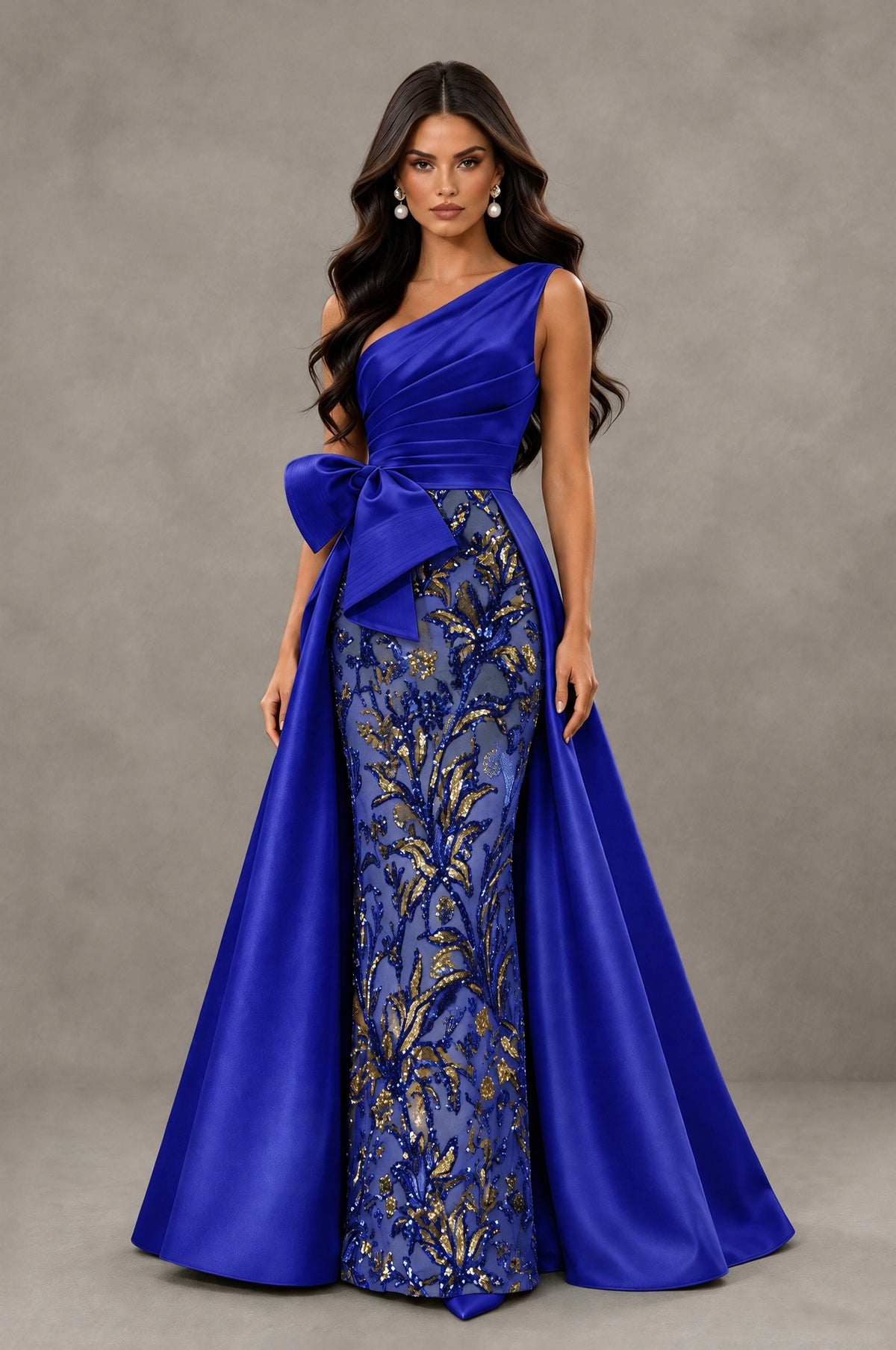 BOLODOO Royal Blue One Shoulder Satin Mermaid Formal Evening Gown with Bow - Royal Blue - Royal Blue (1)