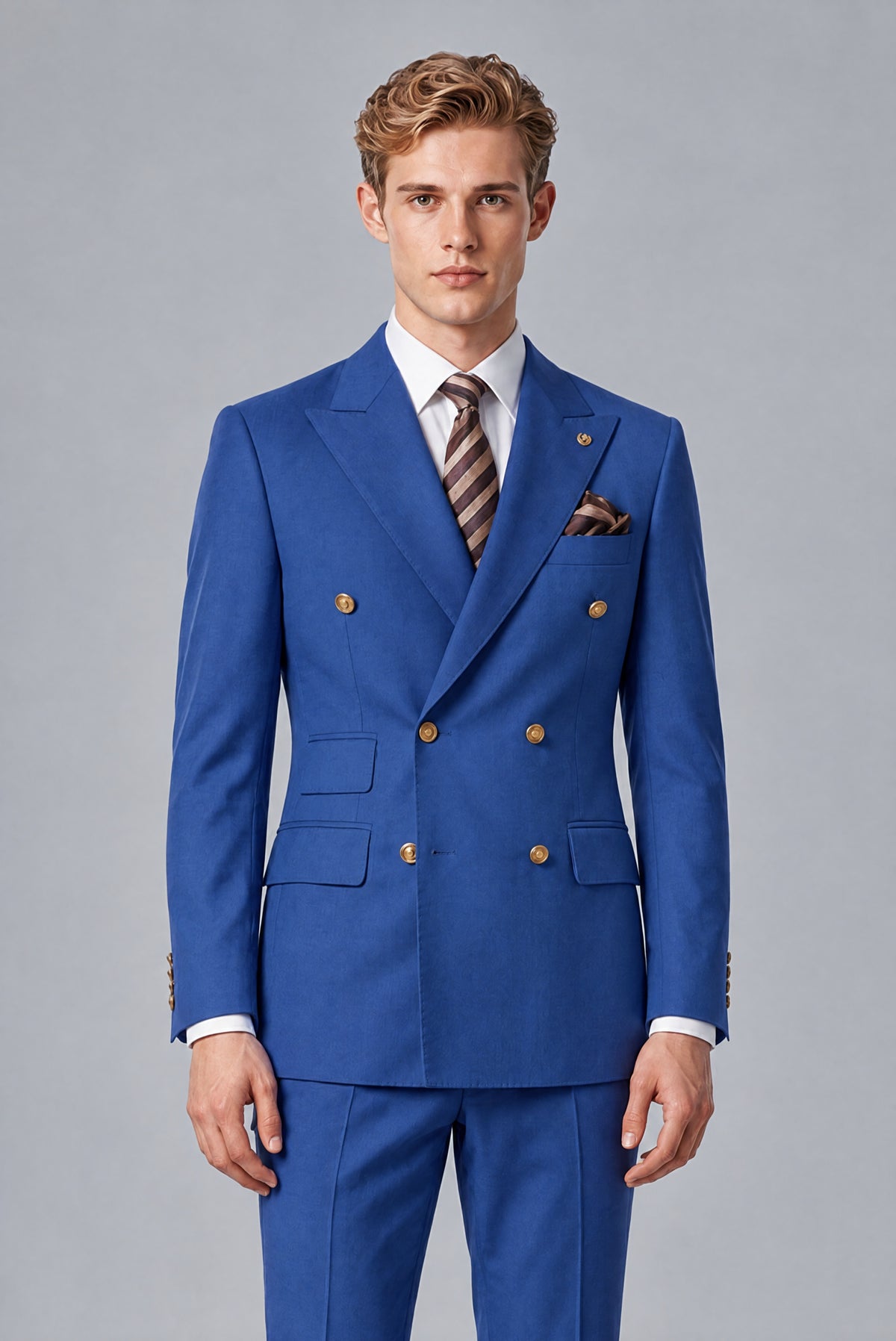 Bolodoo Men's Royal Blue Double-Breasted 2-Piece Wedding Suit - Royal Blue - Royal Blue (1)