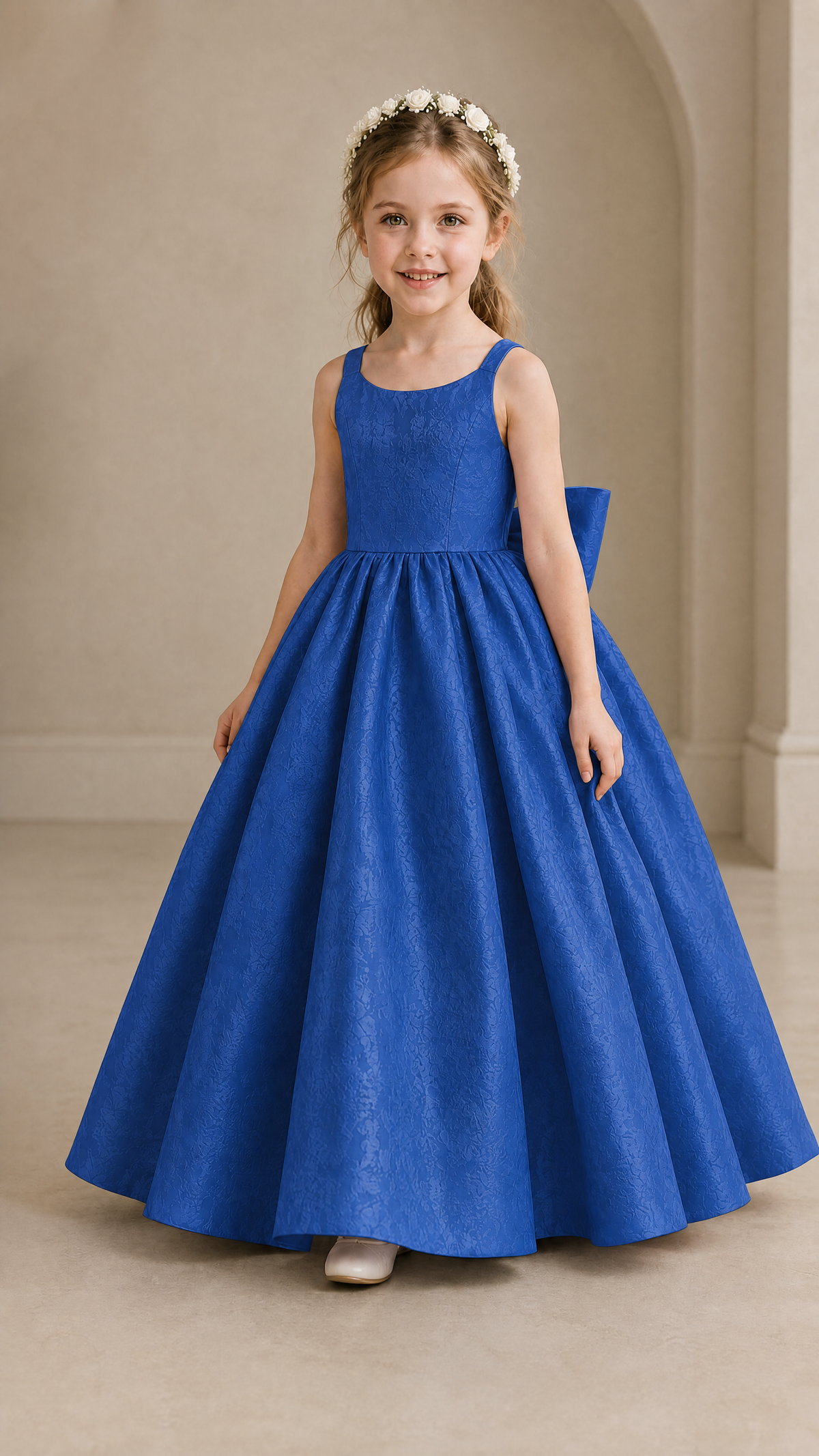 BOLODOO Royal Blue Girls' A-Line Flower Girl Dress with Back Bow - Royal Blue