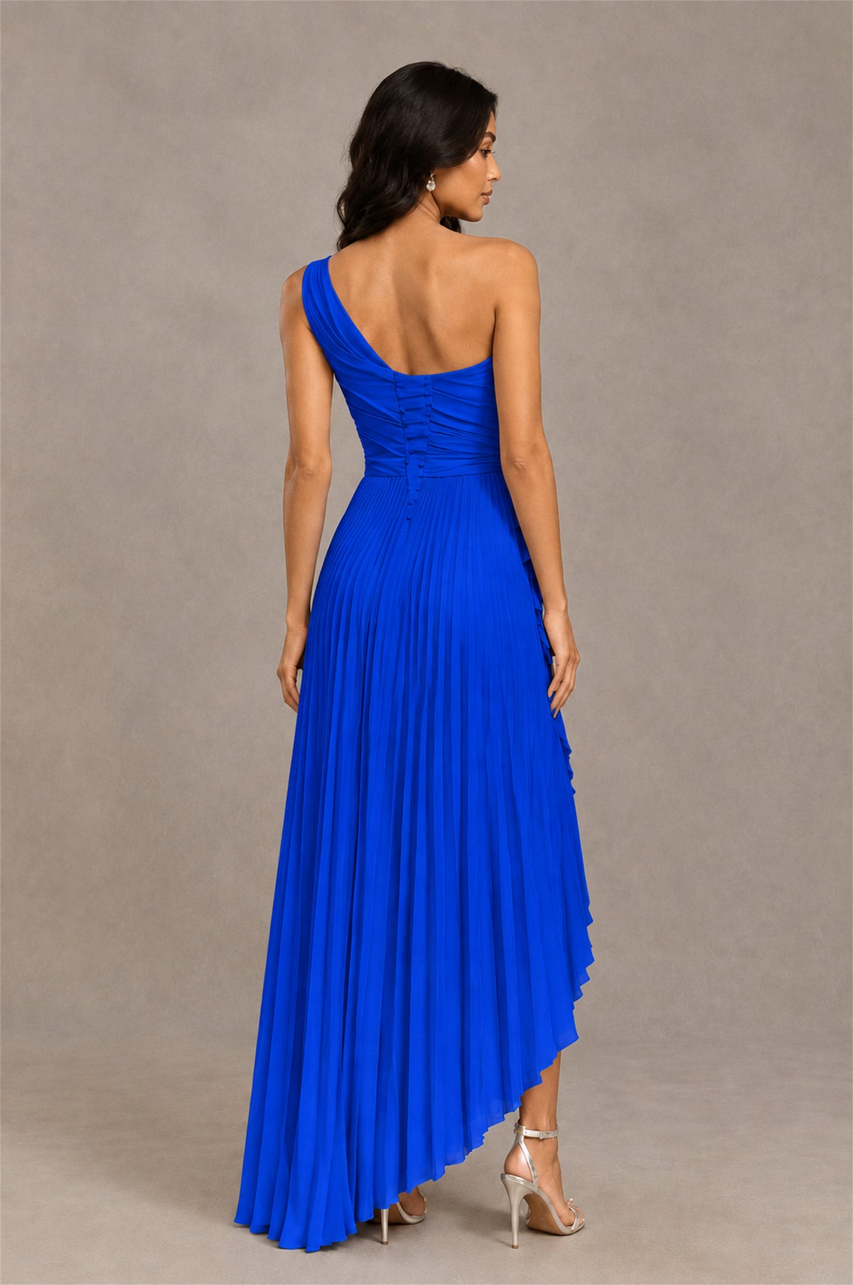 BOLODOO Royal Blue One-Shoulder High-Low Ruffle Maxi Dress - Royal Blue