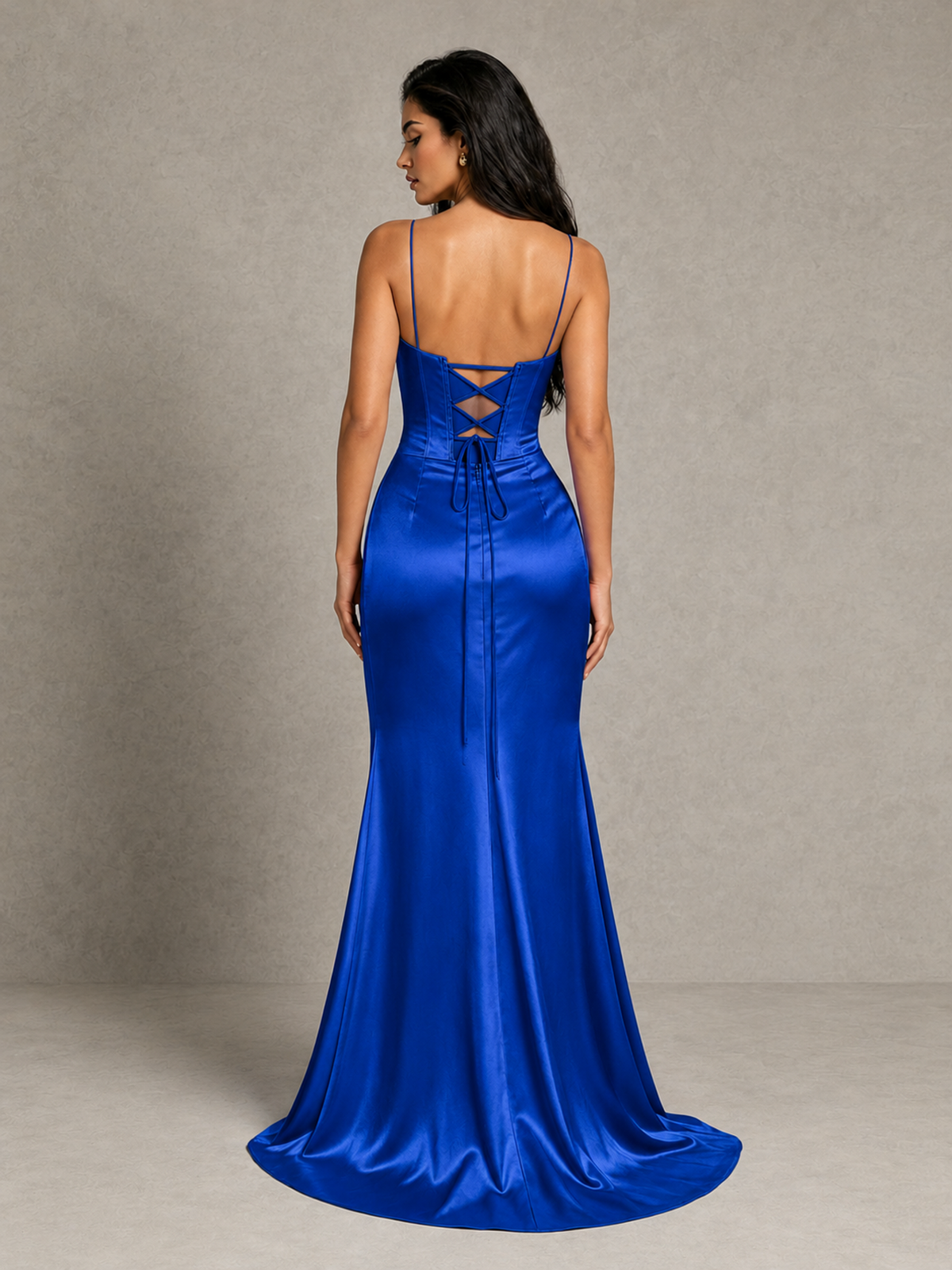 BOLODOO Royal Blue Satin Corset Prom Dress with High Slit & Lace-Up Back - Royal Blue - Royal Blue (2)