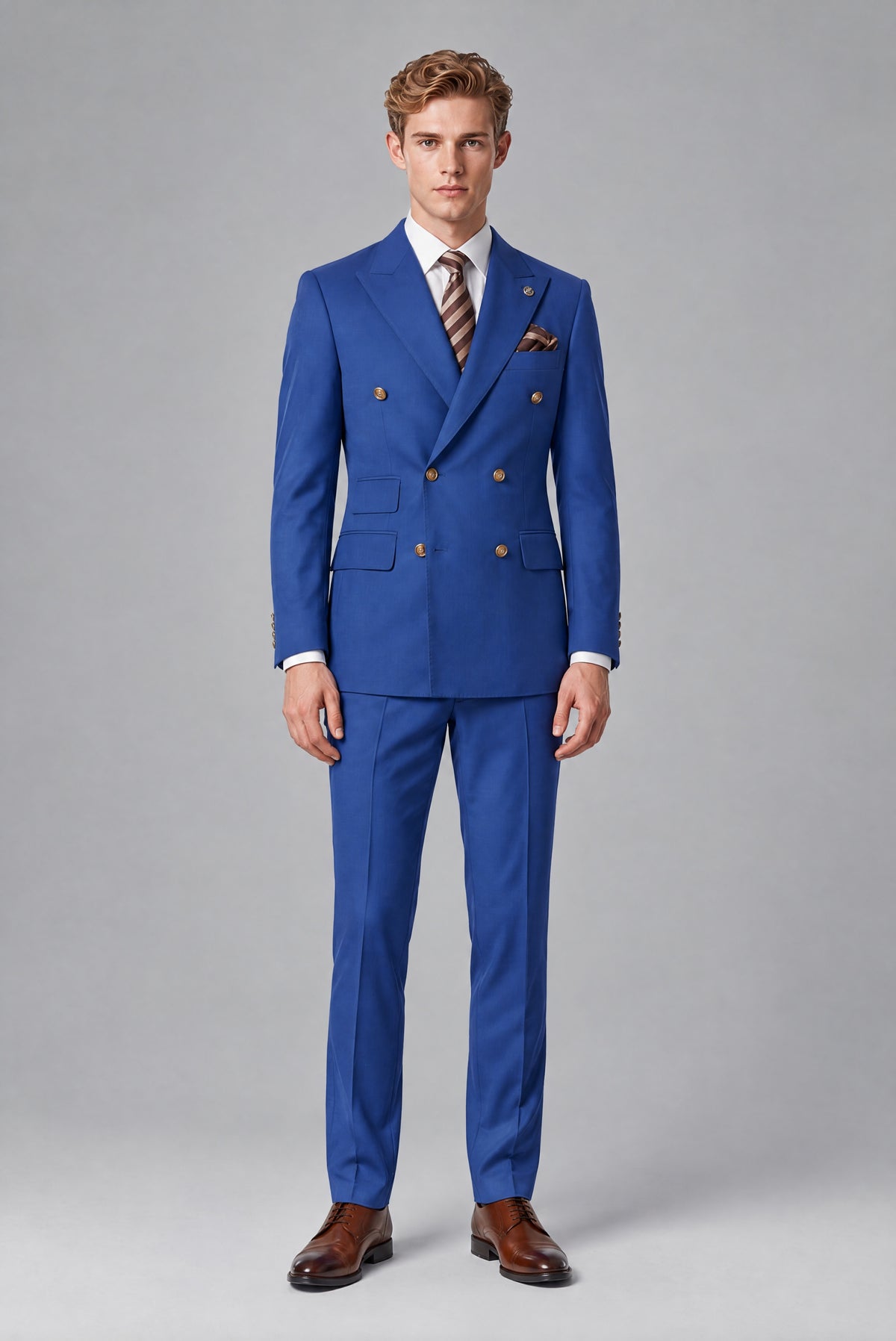Bolodoo Men's Royal Blue Double-Breasted 2-Piece Wedding Suit - Royal Blue - Royal Blue (2)