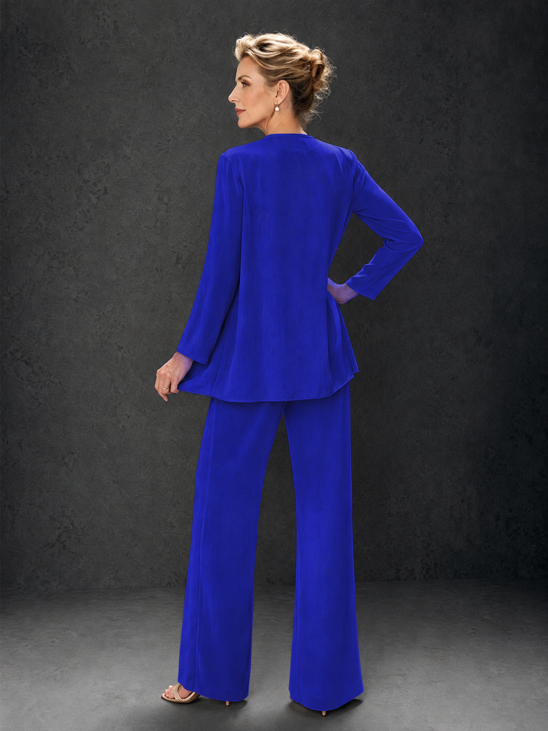 BOLODOO Royal Blue 3-Piece Mother of the Bride Pant Suit with Beaded Top & Chiffon Jacket - Royal Blue