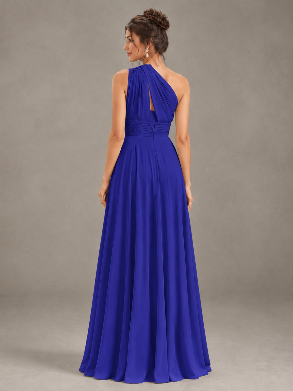 BOLODOO Royal Blue One-Shoulder Chiffon-Look Bridesmaid Dress - Royal Blue - Royal Blue (2)