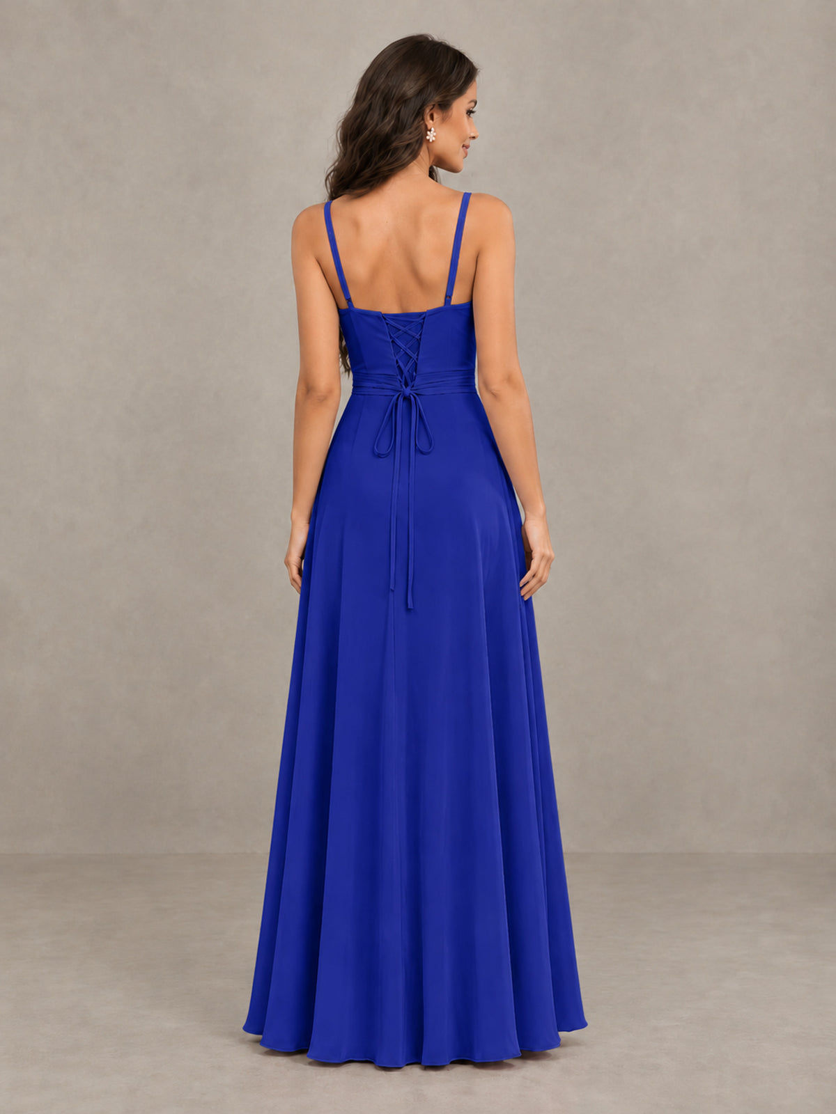 BOLODOO Royal Blue Spaghetti Strap Ruffle Bridesmaid Dress with Slit - Royal Blue - Royal Blue (2)