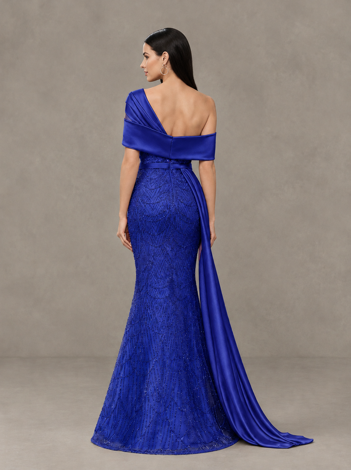 BOLODOO Royal Blue Asymmetric Draped Mermaid Evening Gown with Train - Royal Blue - Royal Blue (2)