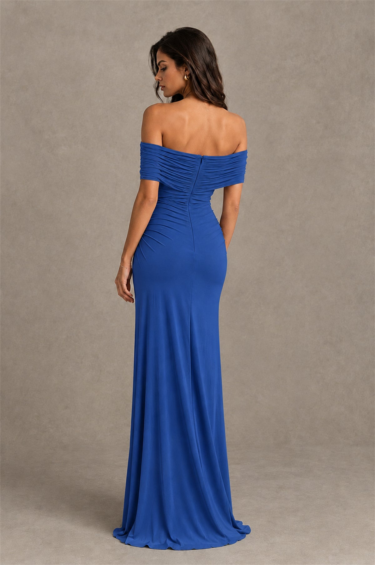 BOLODOO Royal Blue Off-Shoulder Ruched Maxi Dress - Royal Blue