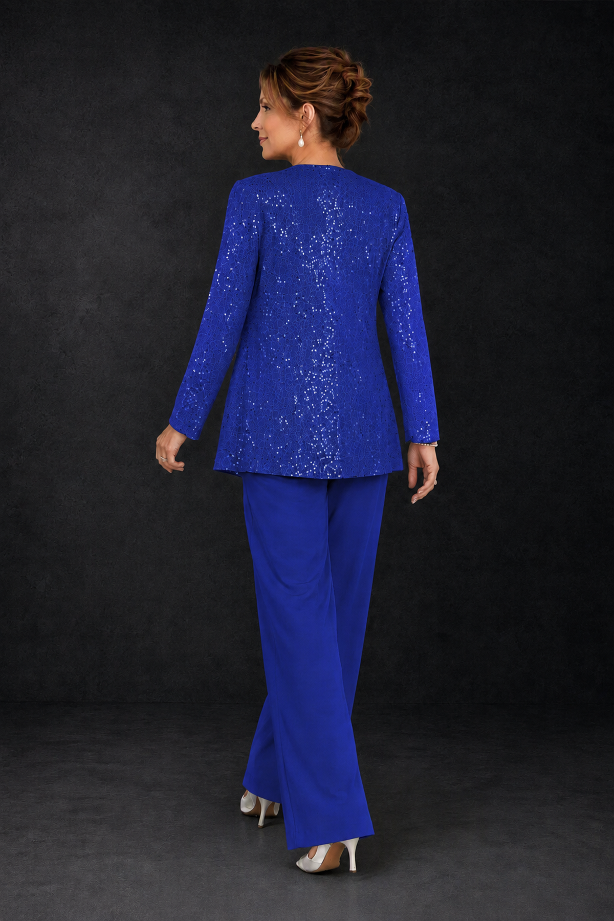 BOLODOO Royal Blue Sequin Lace 3-Piece Pant Suit with Long Sleeve Jacket - Royal Blue - Royal Blue (2)