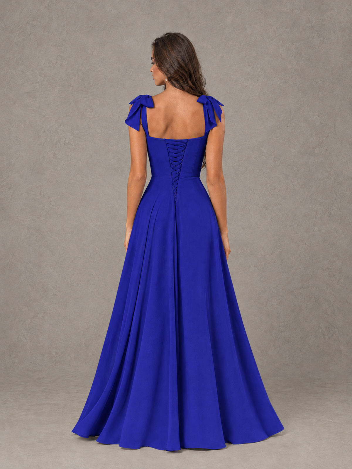 BOLODOO Royal Blue Bow-Strap Bridesmaid Dress with Ruffle Slit - Royal Blue - Royal Blue (2)