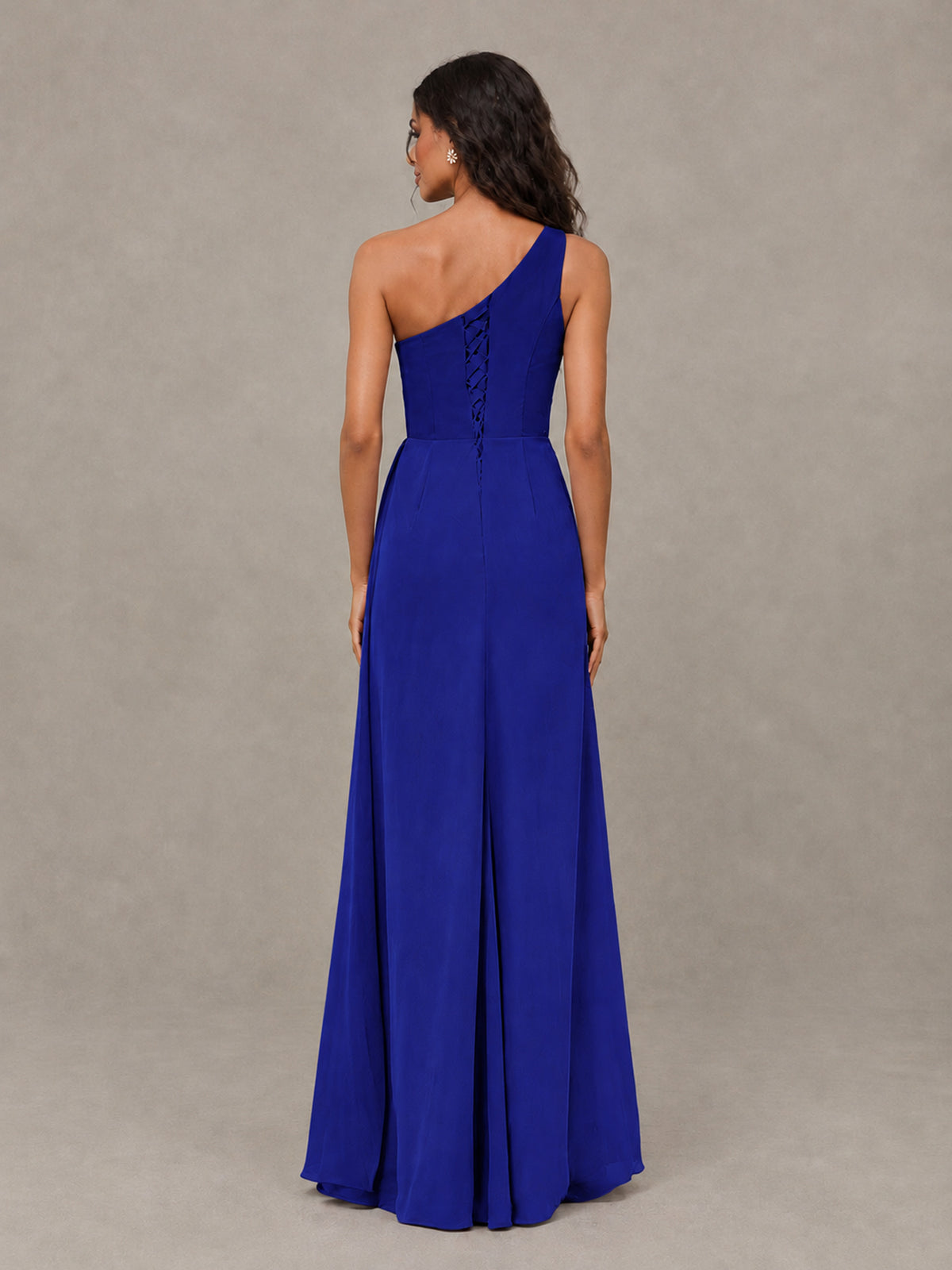 BOLODOO Royal Blue One-Shoulder Chiffon Bridesmaid Dress with Ruched Bodice & High Slit - Royal Blue - Royal Blue (2)