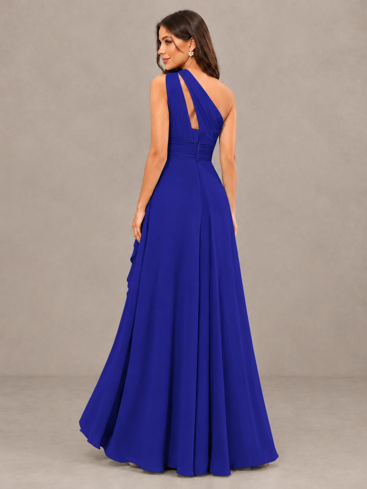 BOLODOO Royal Blue One-Shoulder Ruffle Bridesmaid Dress with Slit - Royal Blue - Royal Blue (2)