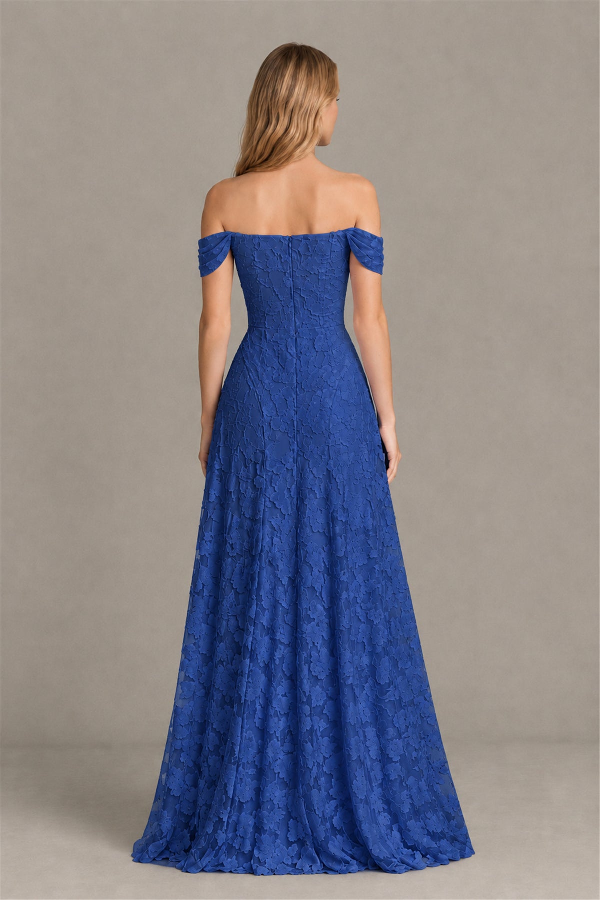 BOLODOO Royal Blue Off-Shoulder Pleated A-Line Maxi Dress Floral - Royal Blue