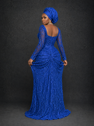 BOLODOO Royal Blue Beaded Lace Long Sleeve Mermaid Gown Sweetheart | Mother of the Bride - Royal Blue