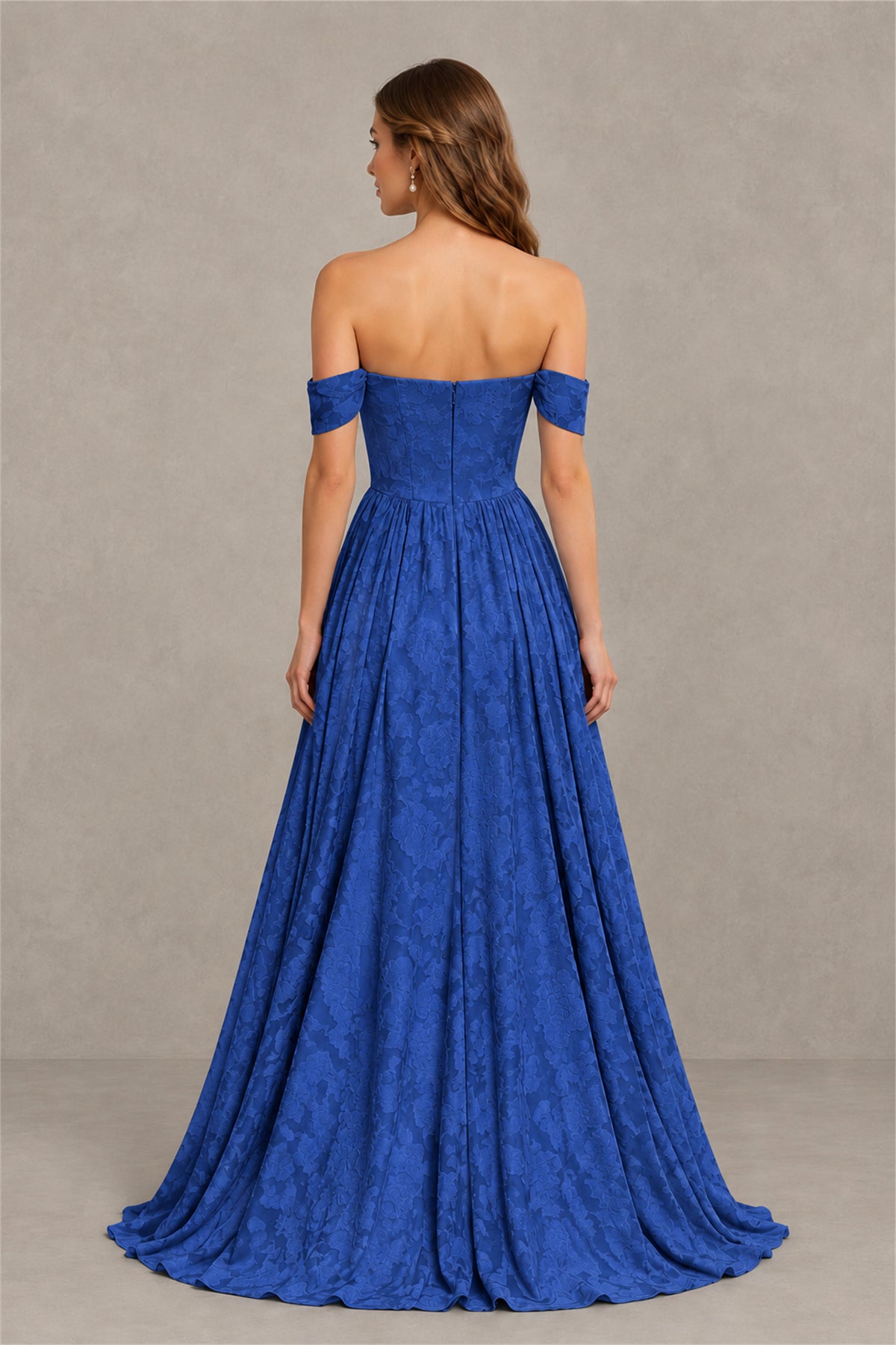 BOLODOO Royal Blue Off-Shoulder Floral A-Line Maxi Dress - Royal Blue