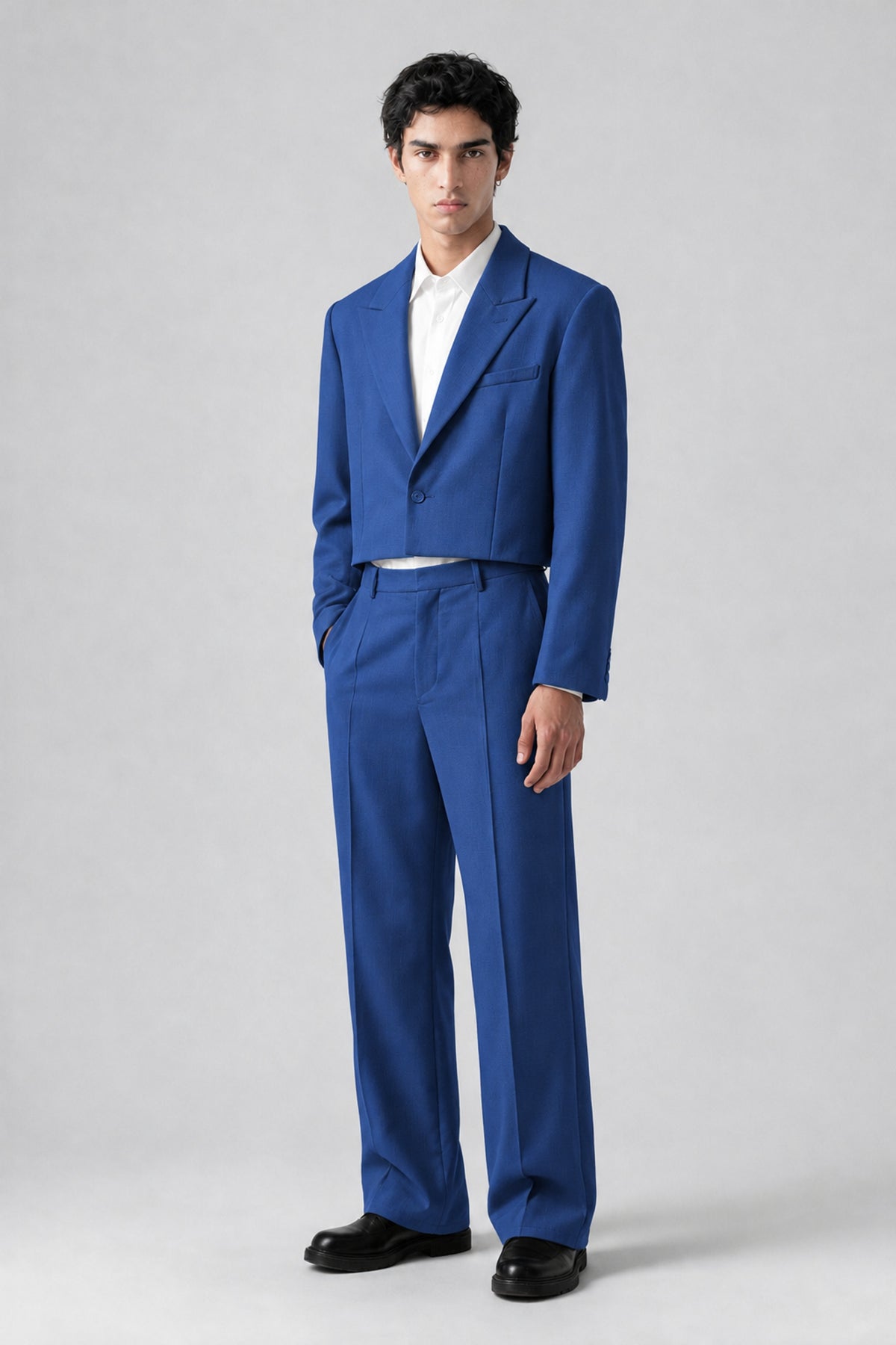 Bolodoo Men's Royal Blue Cropped Blazer & Wide-Leg Trousers 2-Piece Suit - Royal Blue - Royal Blue (2)