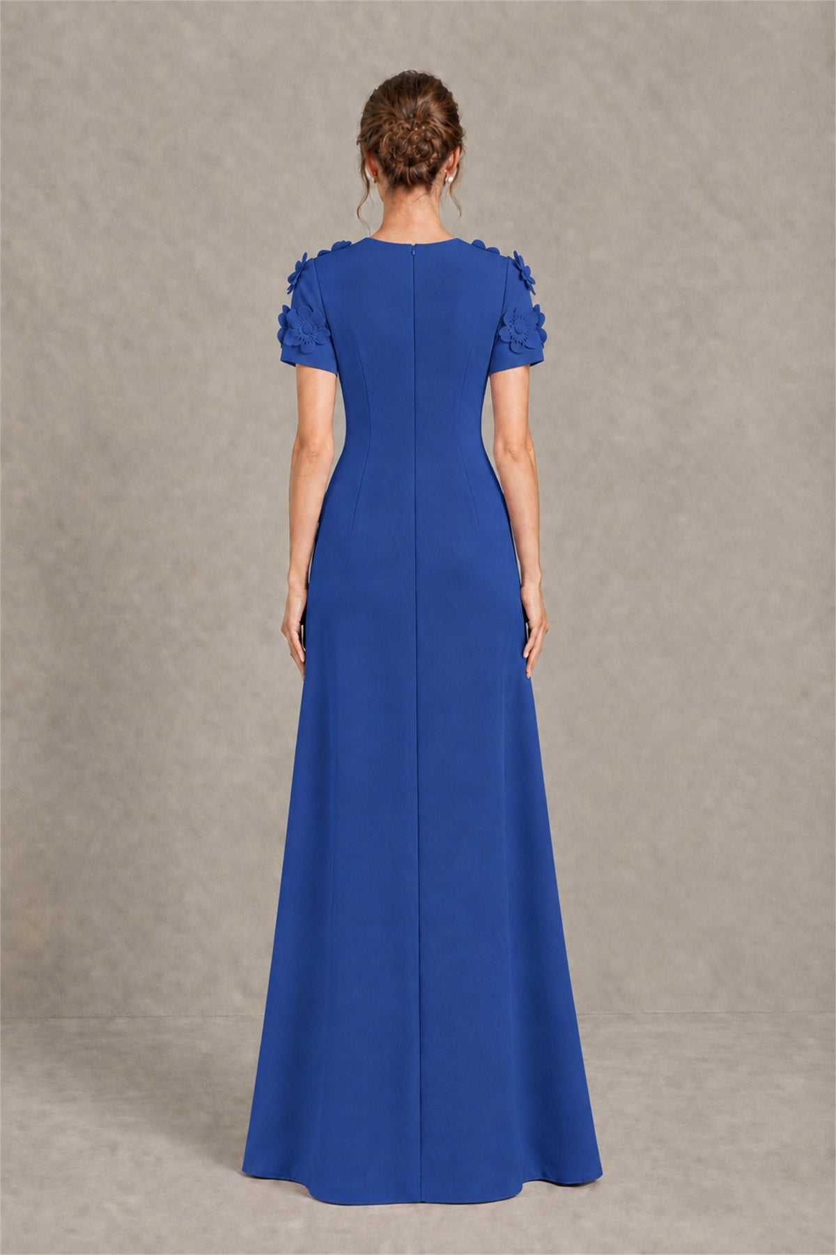 BOLODOO Royal Blue Textured Floral Maxi Dress with Short Sleeves - Royal Blue