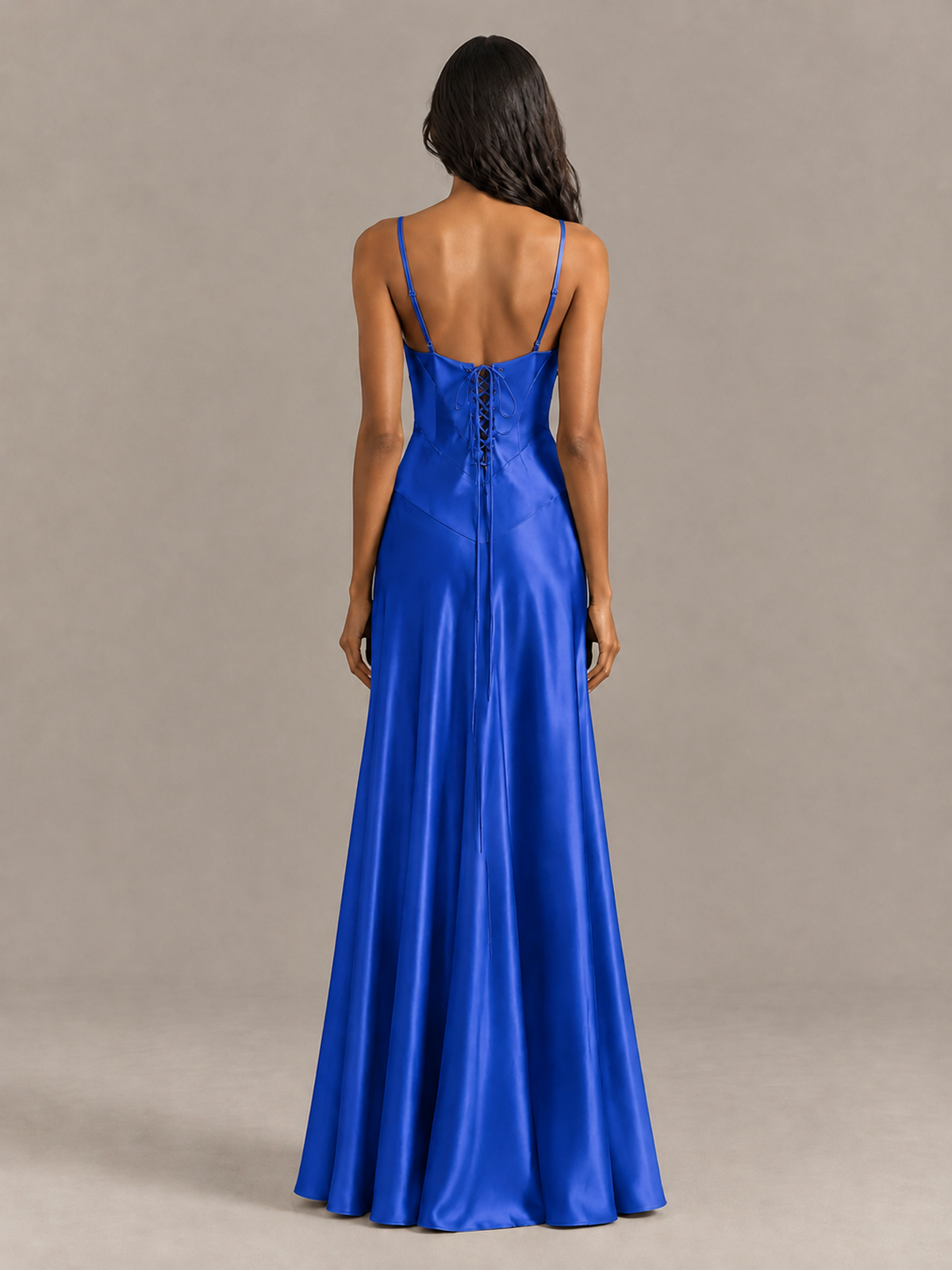 BOLODOO Royal Blue Satin Lace-Up Back Maxi Dress - Royal Blue