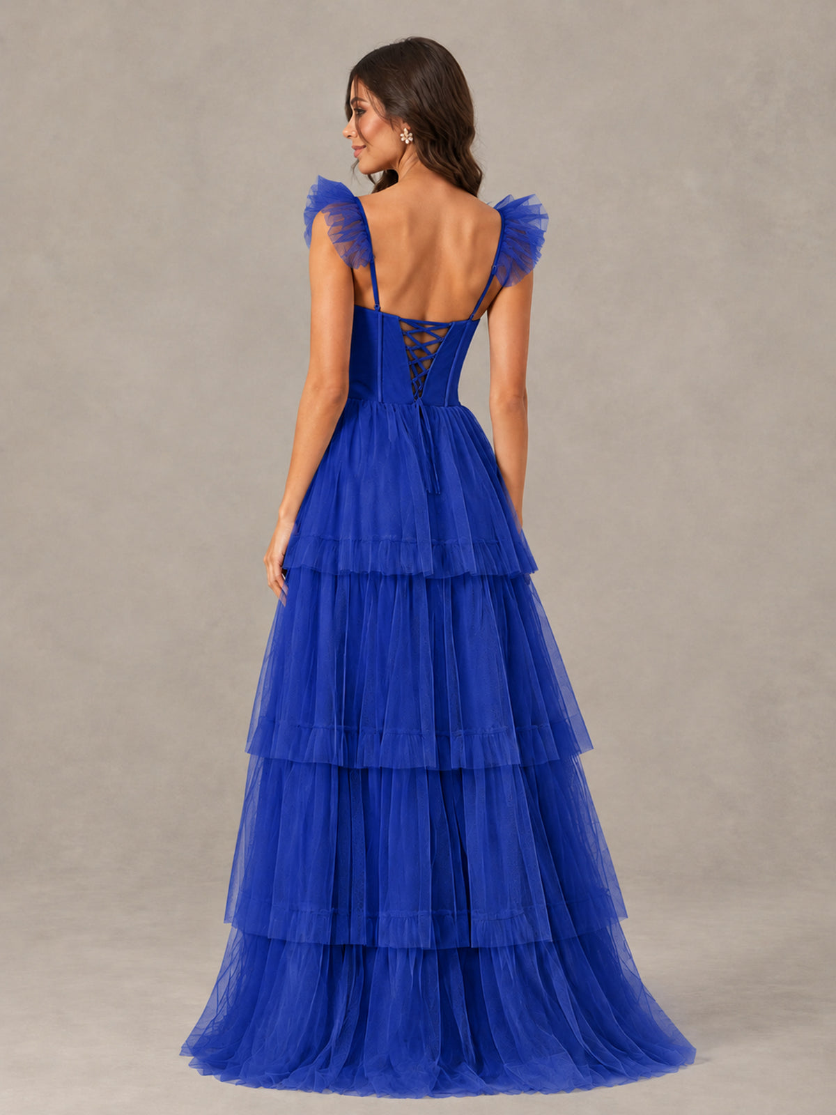 BOLODOO Royal Blue Tiered Tulle Bridesmaid Dress with Slit - Royal Blue - Royal Blue (2)
