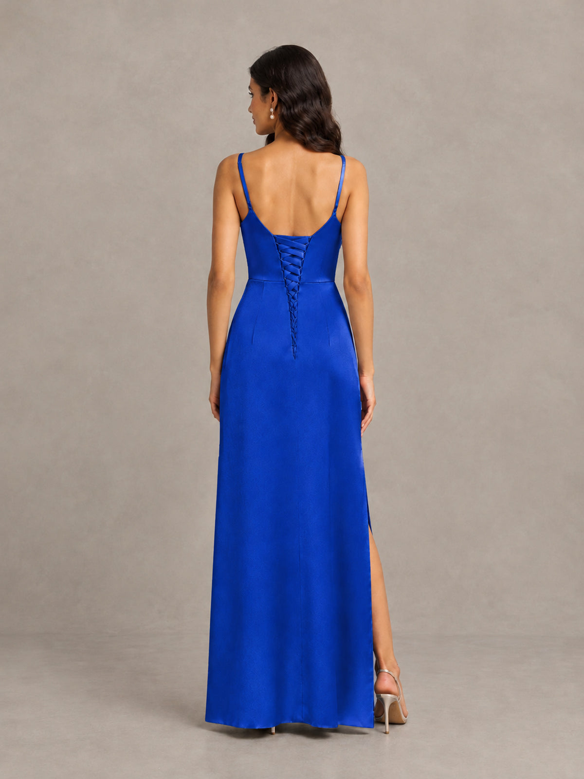 BOLODOO Royal Blue Cowl Neck Satin Bridesmaid Dress with Slit - Royal Blue - Royal Blue (2)