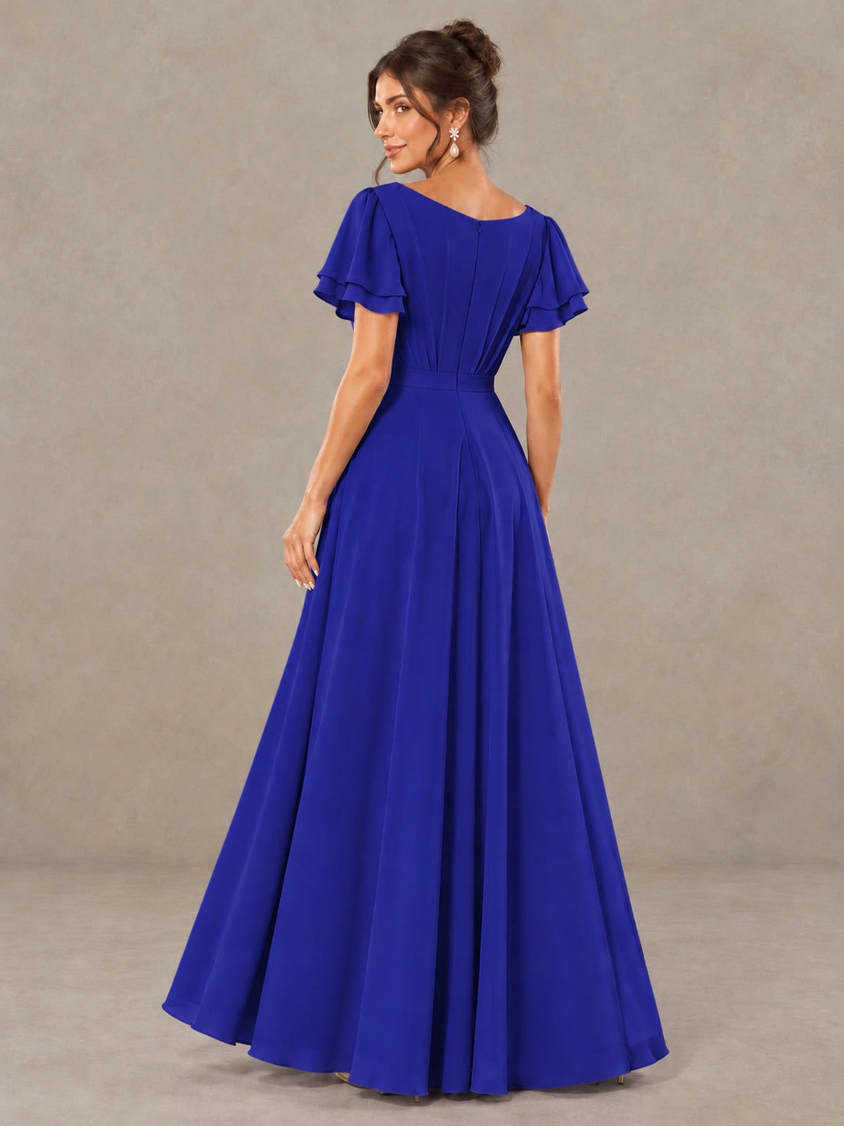 BOLODOO Royal Blue Flutter Sleeve Ruffle Bridesmaid Dress with Slit - Royal Blue - Royal Blue (2)