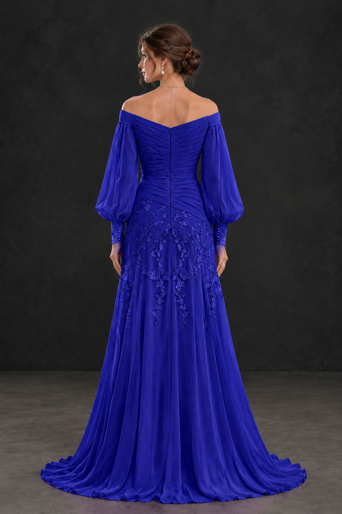 BOLODOO Royal Blue Long Sleeve Mother of the Bride Dress with Floral Appliqués - Royal Blue - Royal Blue (2)