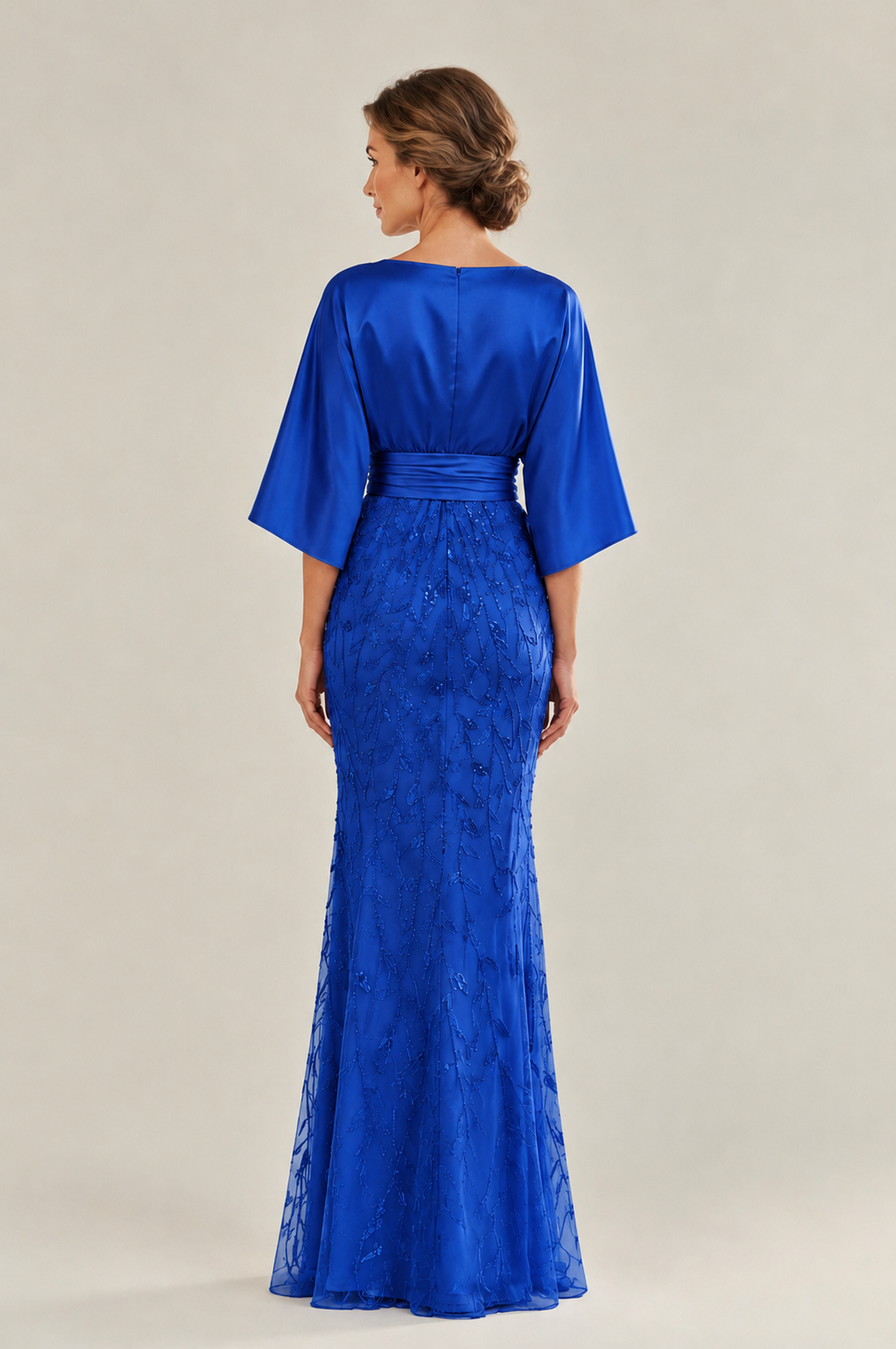 BOLODOO Royal Blue Mother of the Bride Dress with Kimono Sleeves, Satin Bodice & Sequin Embroidered Mermaid Floor-Length Gown - Royal Blue - Royal Blue (2)