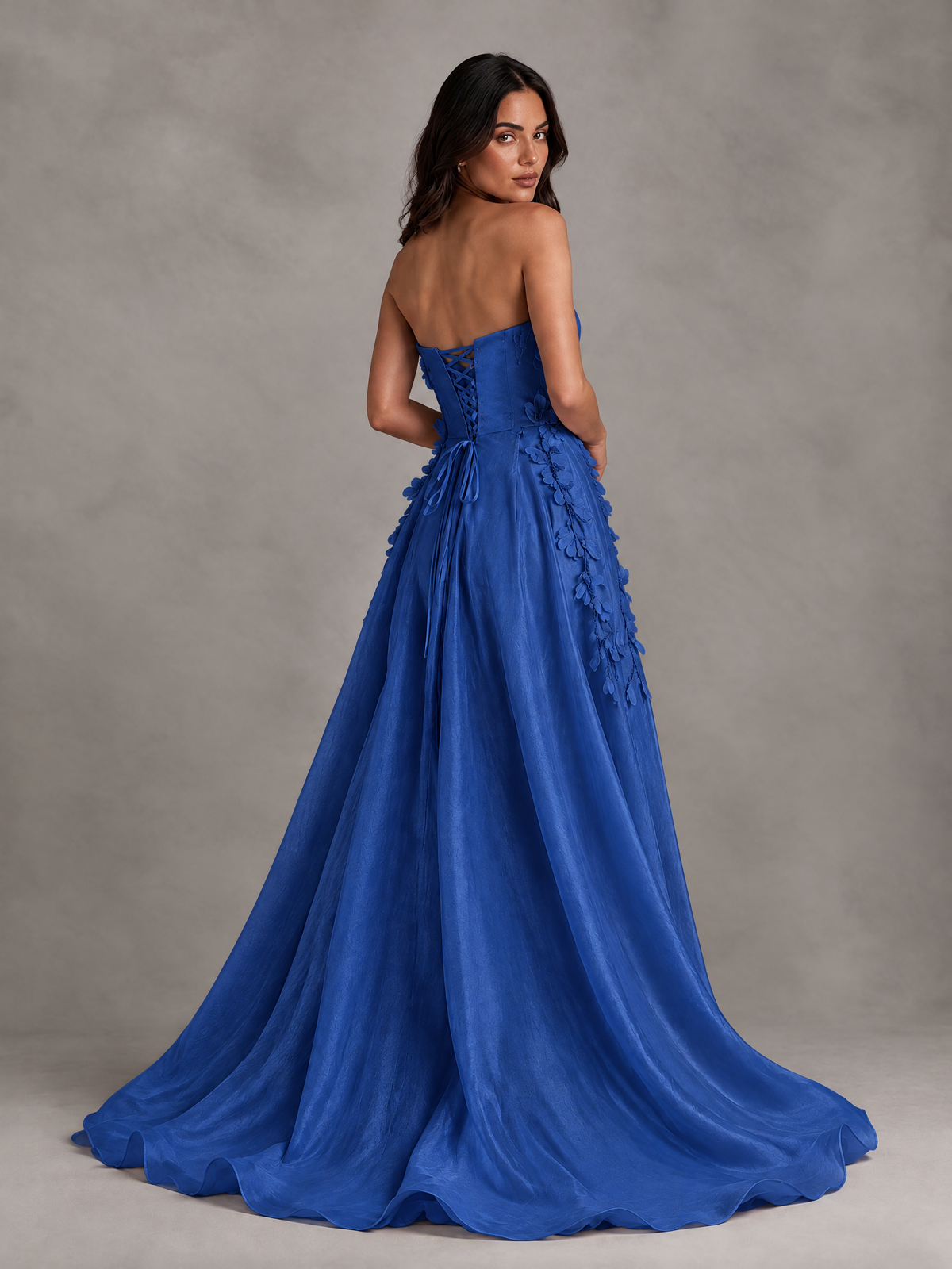 BOLODOO Royal Blue Strapless Floral Applique Prom Dress with Overskirt - Royal Blue - Royal Blue (2)