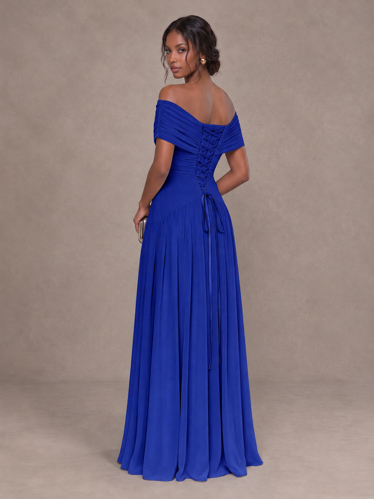 BOLODOO Royal Blue Off-Shoulder Ruched A-Line Bridesmaid Dress - Royal Blue - Royal Blue (2)