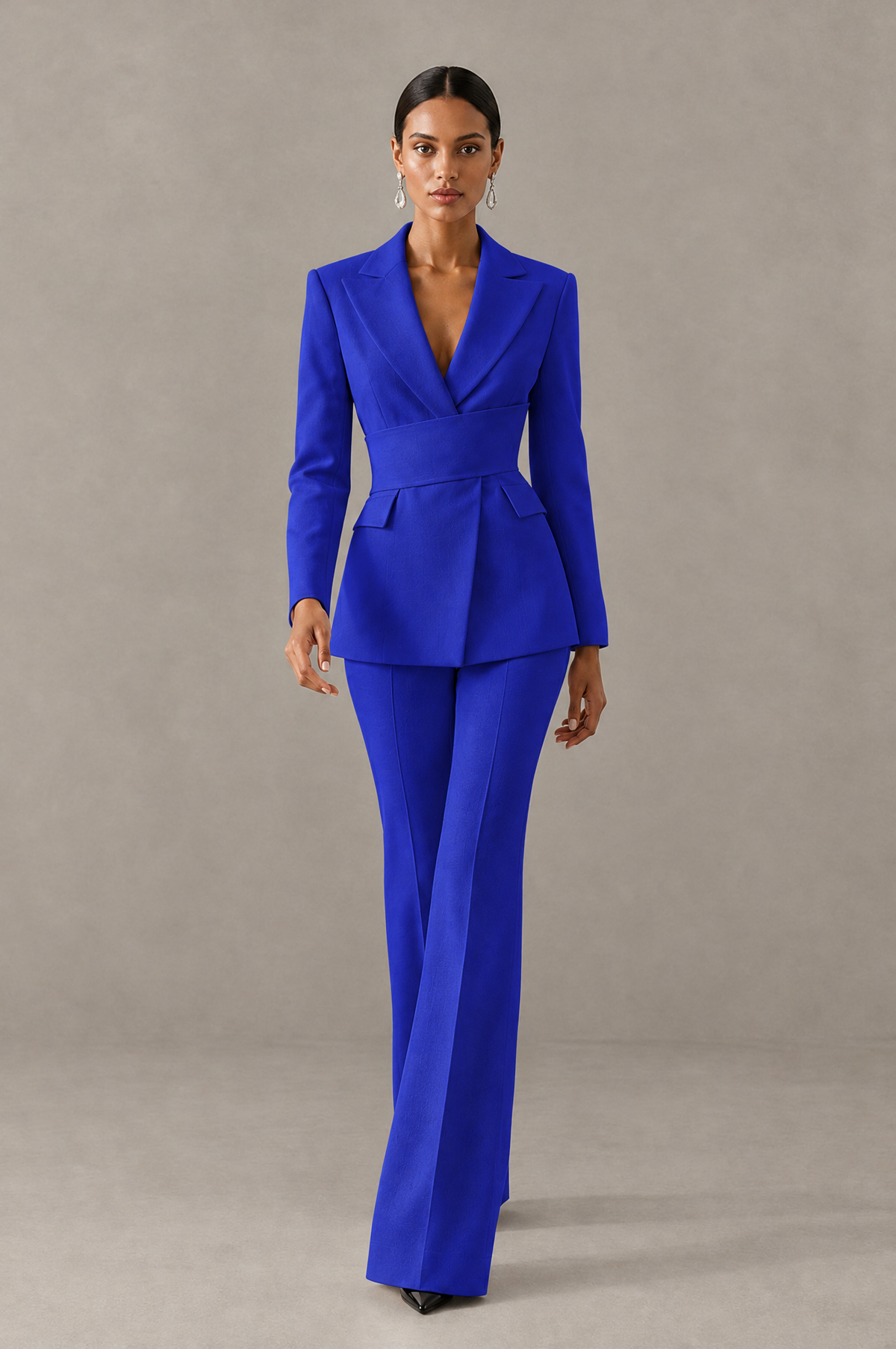 BOLODOO Royal Blue Two-Piece Pantsuit with Tailored Blazer & Flared Pants - Royal Blue - Royal Blue (3)