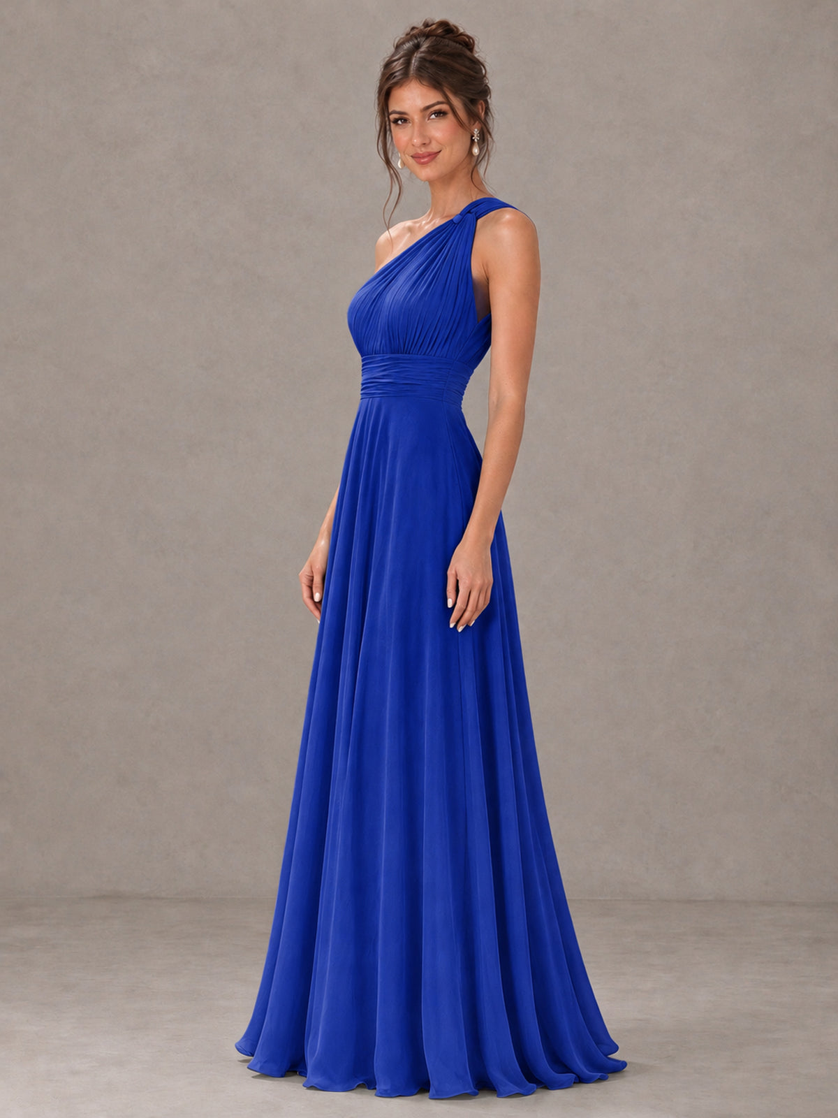BOLODOO Royal Blue One-Shoulder Chiffon-Look Bridesmaid Dress - Royal Blue - Royal Blue (3)