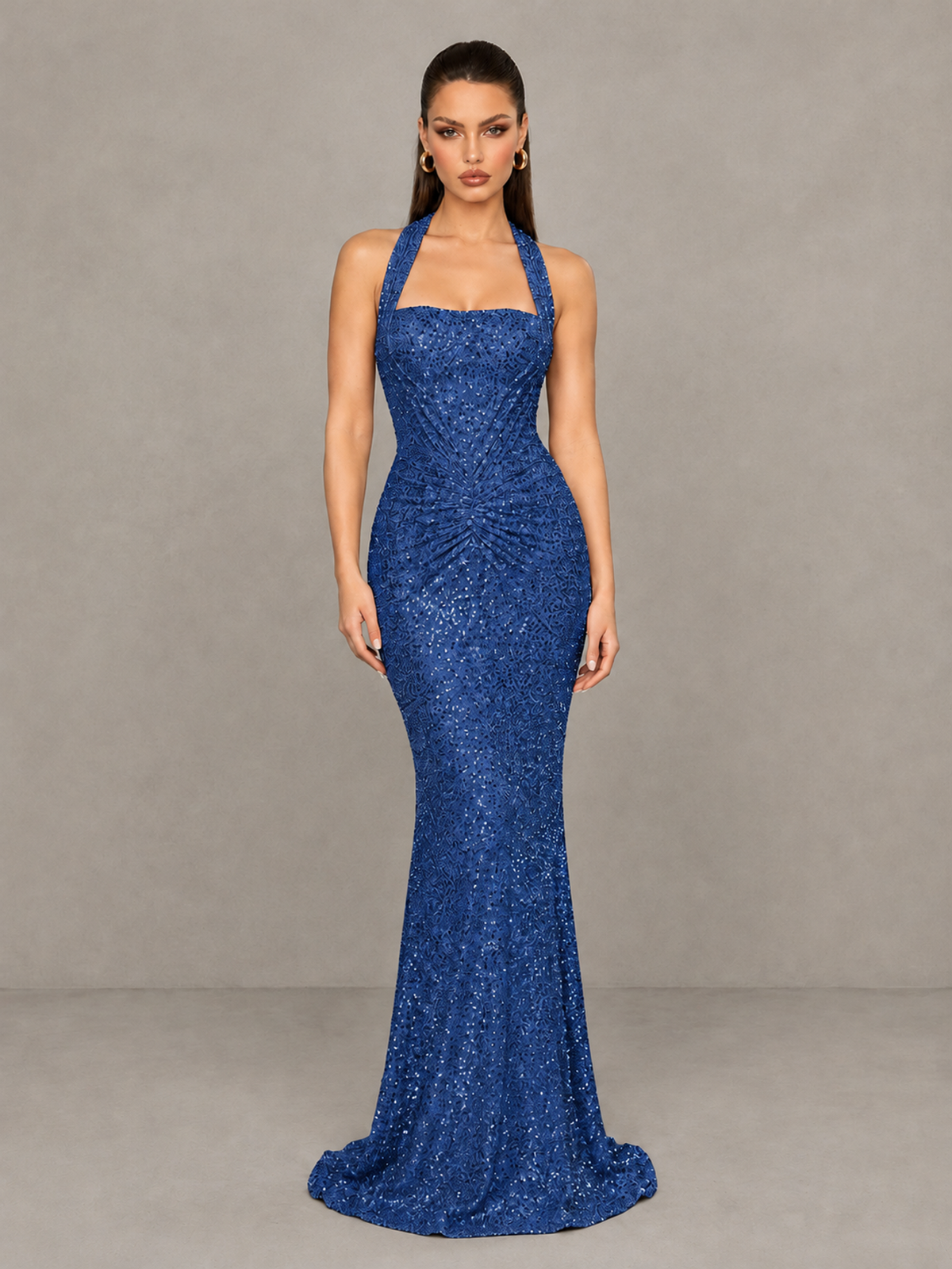BOLODOO Royal Blue Sequin Halter Mermaid Evening Gown - Royal Blue - Royal Blue (3)