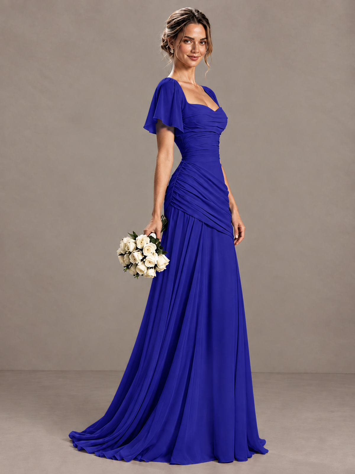 BOLODOO Royal Blue Flutter Sleeve Lace-Up Back Maxi Dress - Royal Blue - Royal Blue (3)