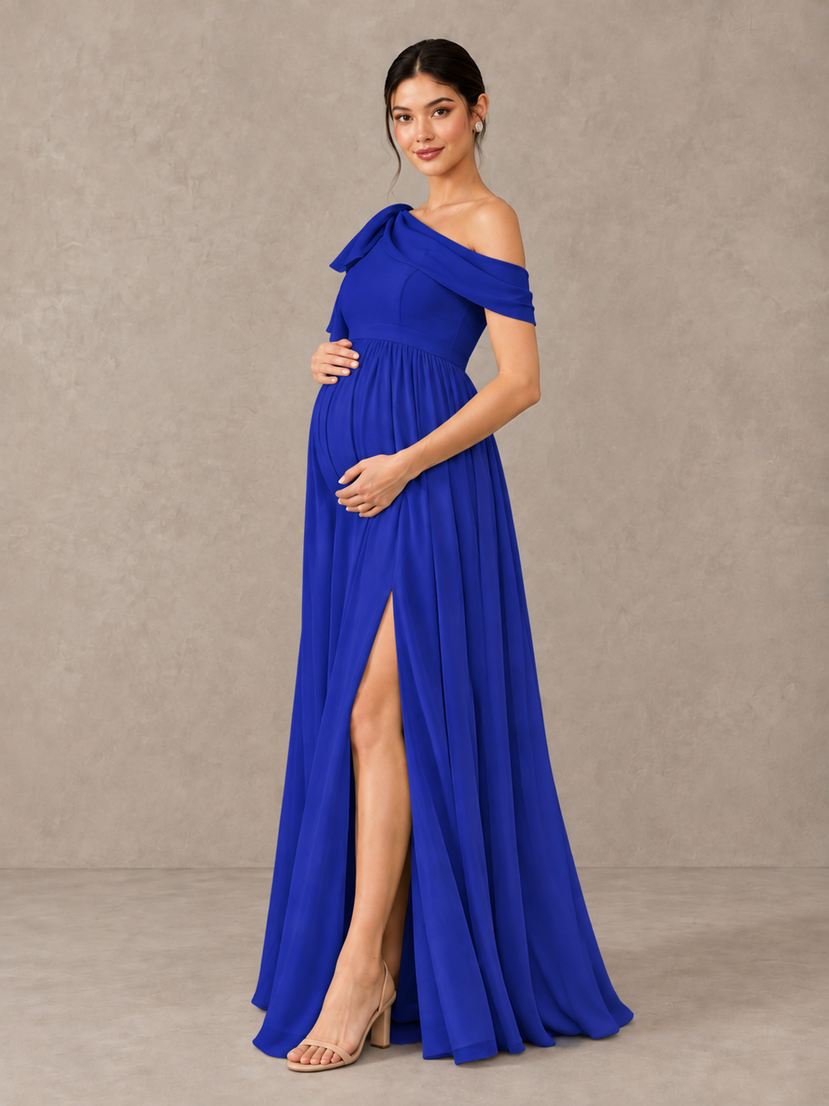 BOLODOO Royal Blue One-Shoulder Maternity Bridesmaid Dress with Slit - Royal Blue - Royal Blue (3)