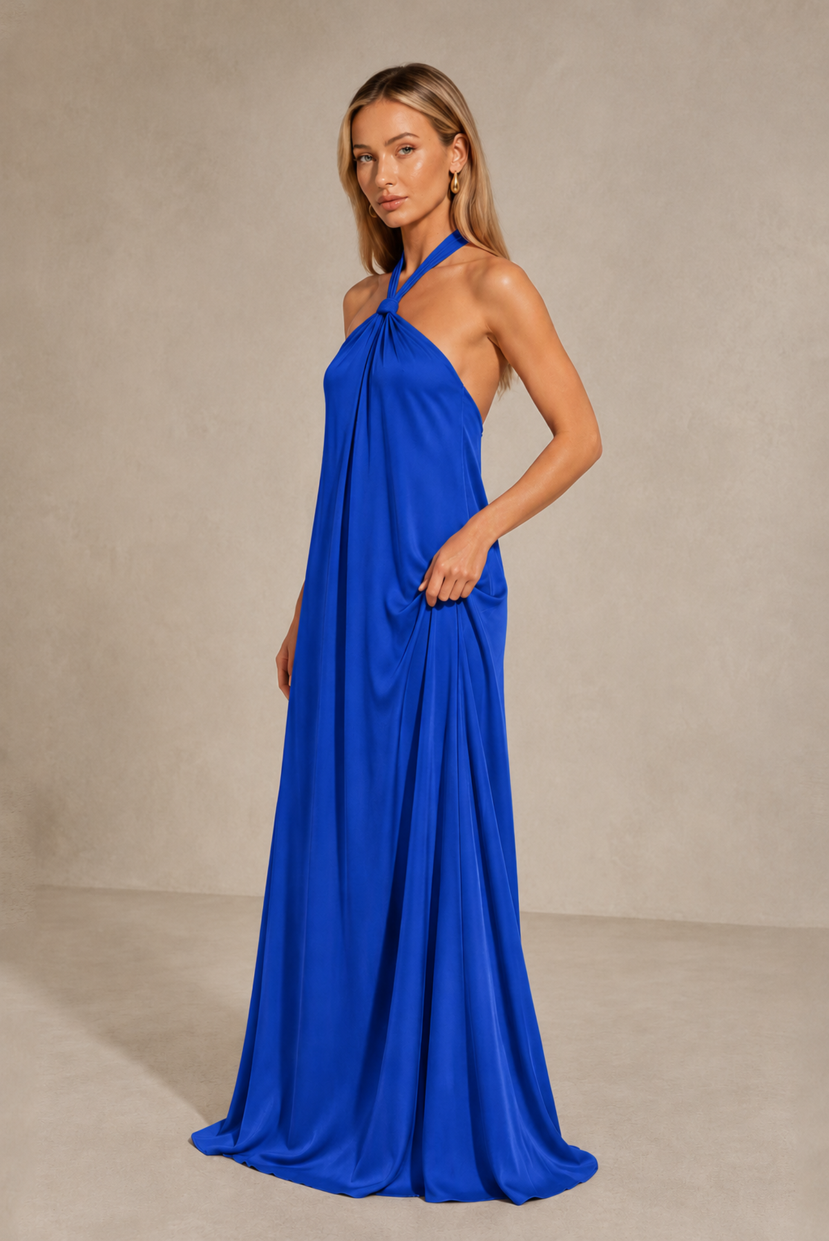 BOLODOO Royal Blue Backless Halter Satin Bridesmaid Dress - Royal Blue