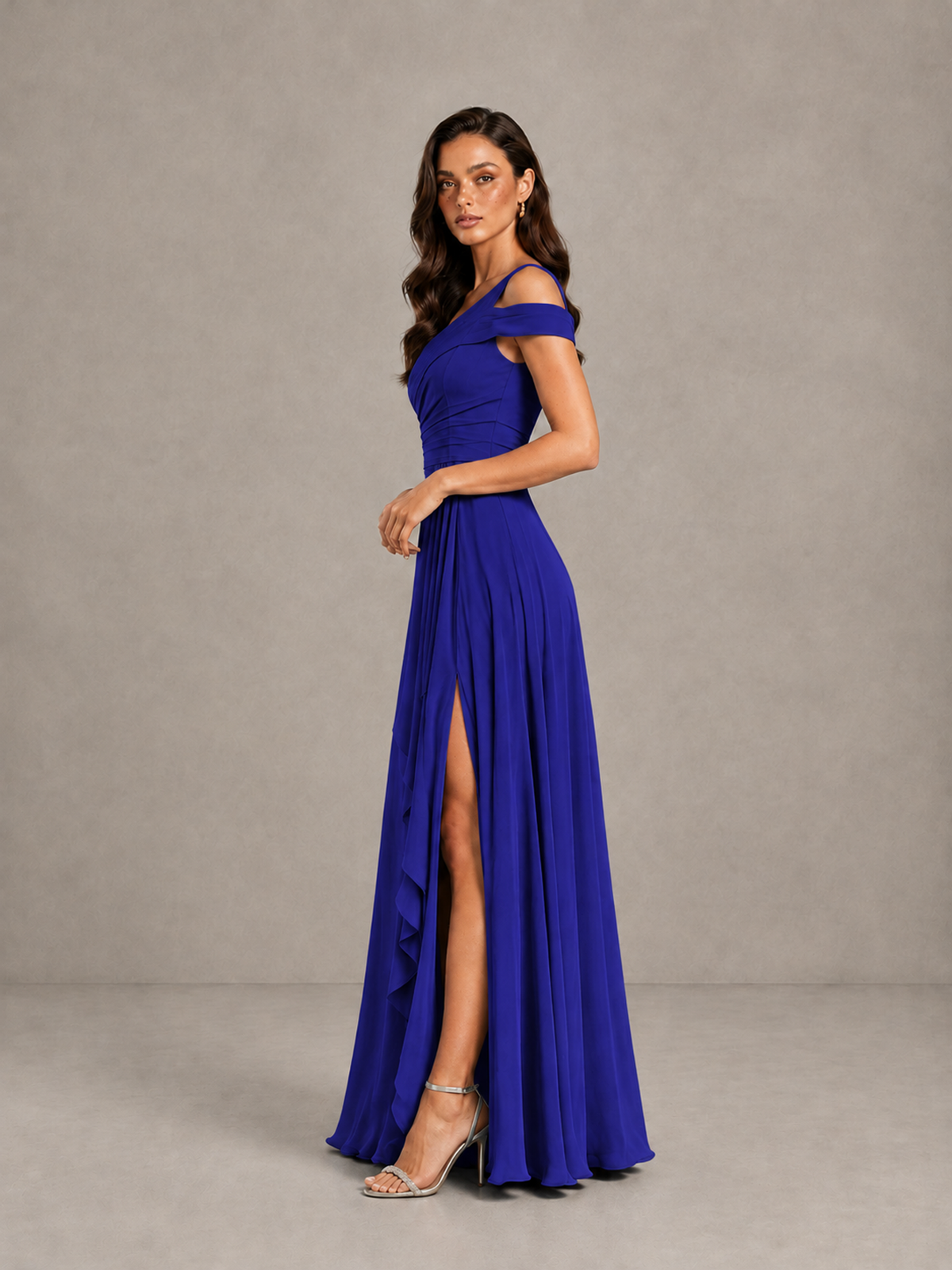 BOLODOO Royal Blue One-Shoulder Bridesmaid Dress with Side Slit - Royal Blue - Royal Blue (3)