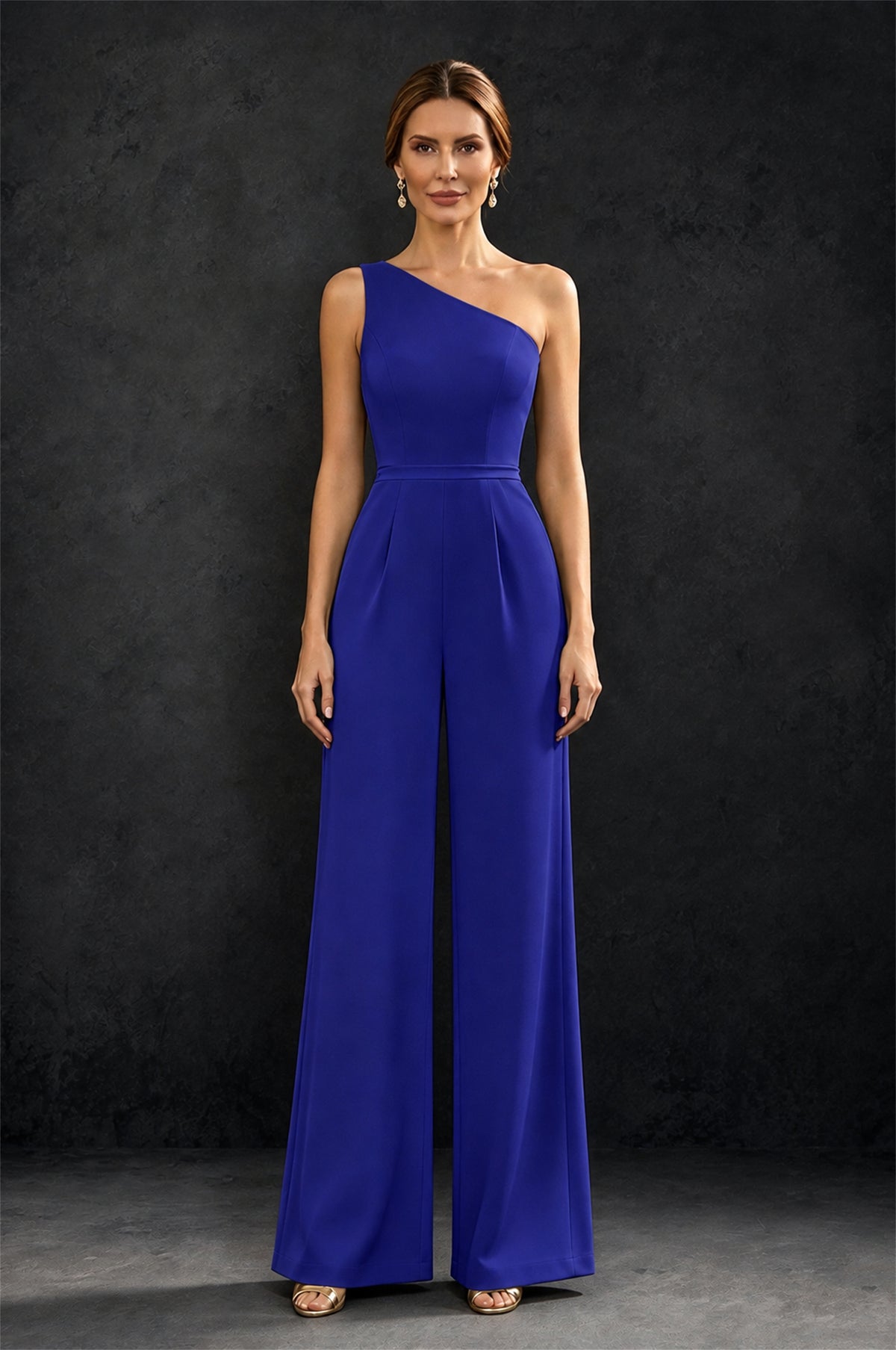 BOLODOO Royal Blue 2-Piece Set: Off-Shoulder 3D Floral Cape Gown & One-Shoulder Wide-Leg Jumpsuit | BD0373 - Royal Blue