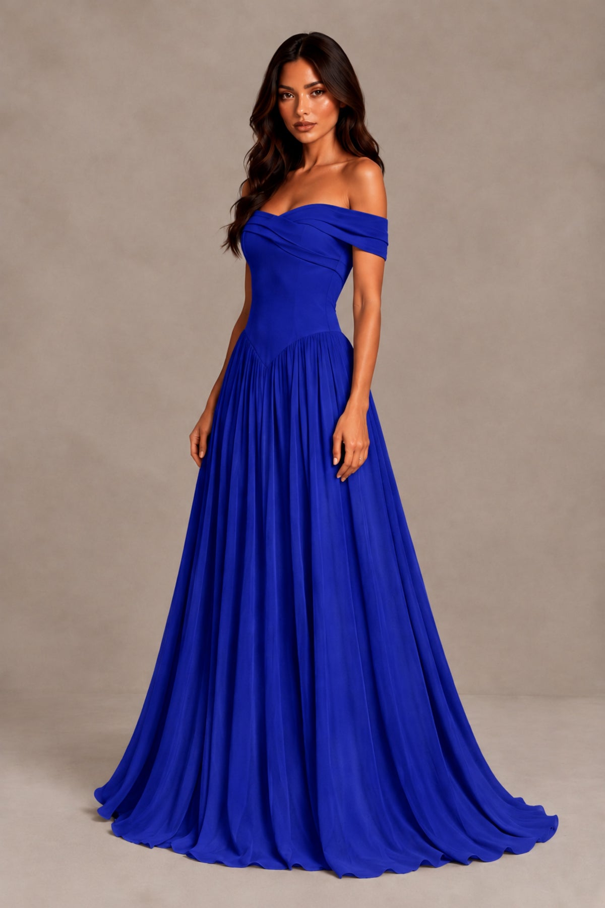 BOLODOO Royal Blue Off-Shoulder Sweetheart Corset Pleated Chiffon Maxi Dress - Royal Blue - Royal Blue (3)