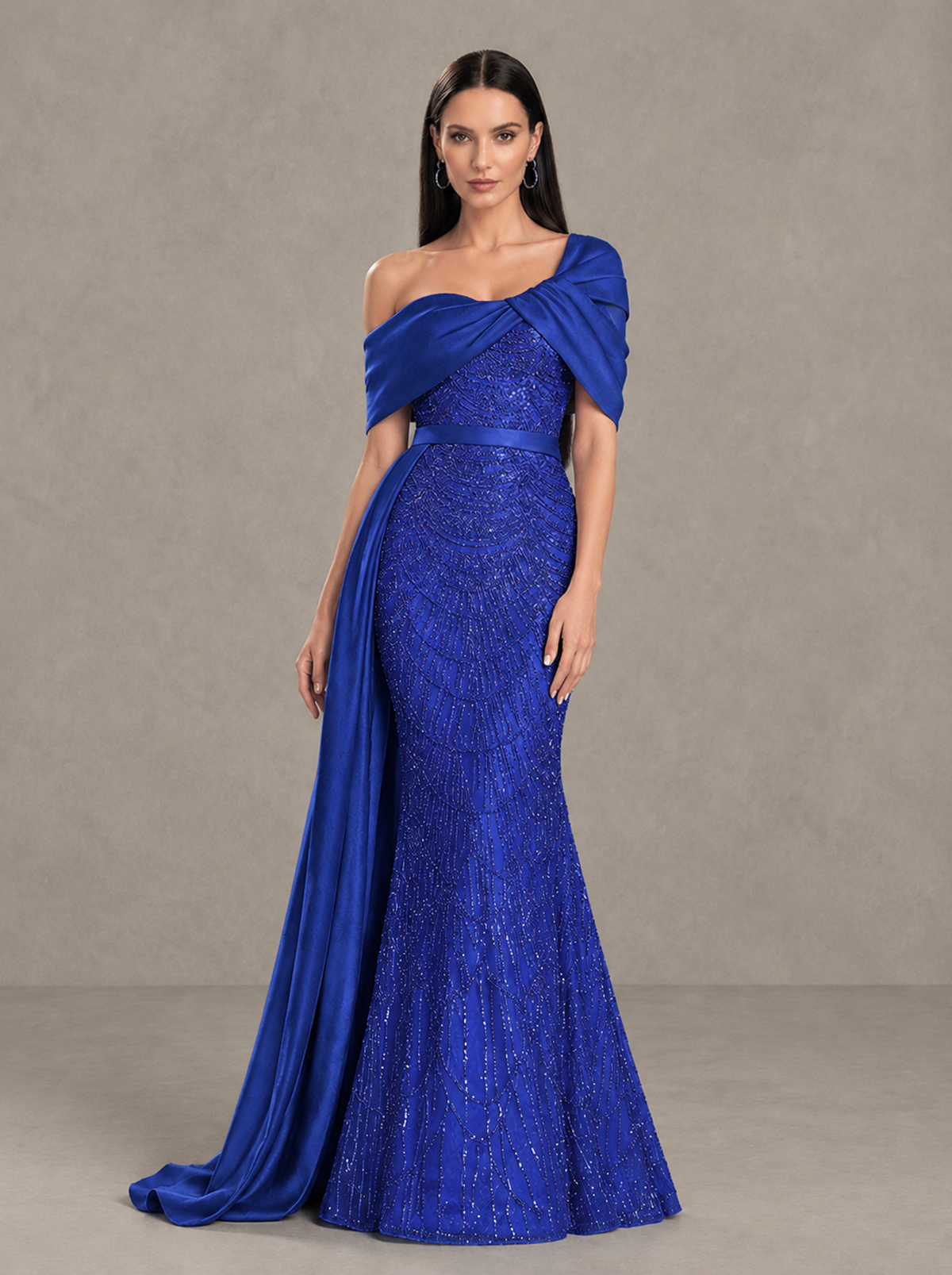 BOLODOO Royal Blue Asymmetric Draped Mermaid Evening Gown with Train - Royal Blue - Royal Blue (3)