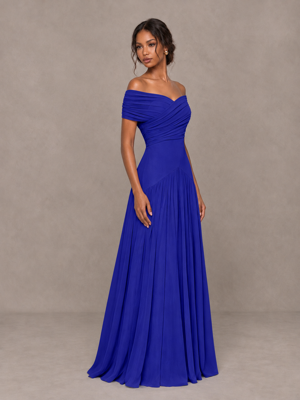 BOLODOO Royal Blue Off-Shoulder Ruched A-Line Bridesmaid Dress - Royal Blue - Royal Blue (3)