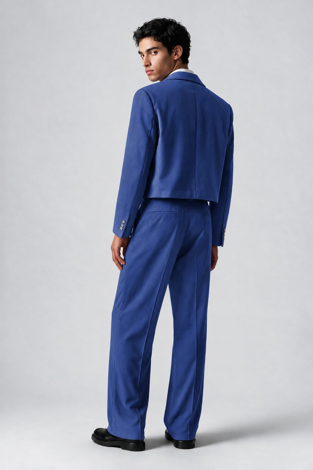 Bolodoo Men's Royal Blue Cropped Blazer & Wide-Leg Trousers 2-Piece Suit - Royal Blue - Royal Blue (3)