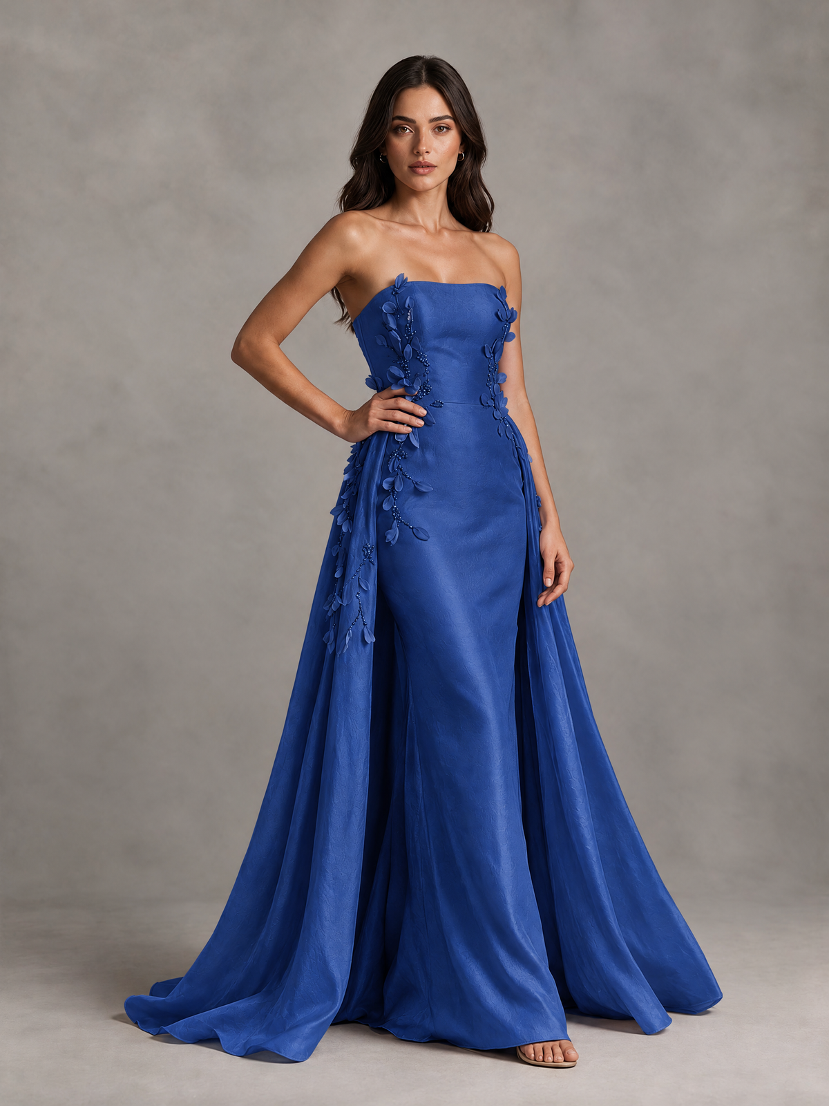 BOLODOO Royal Blue Strapless Floral Applique Prom Dress with Overskirt - Royal Blue - Royal Blue (3)
