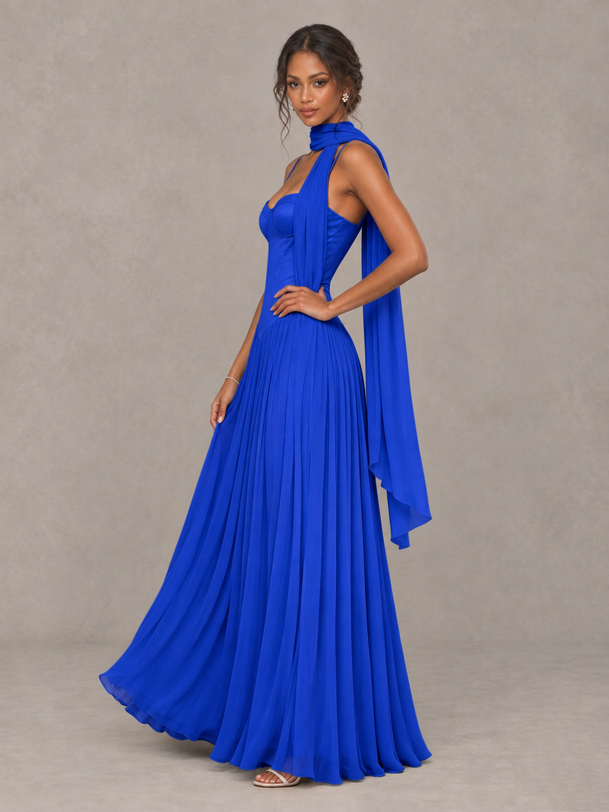 BOLODOO Royal Blue Corset Bridesmaid Dress with Scarf - Royal Blue - Royal Blue (3)