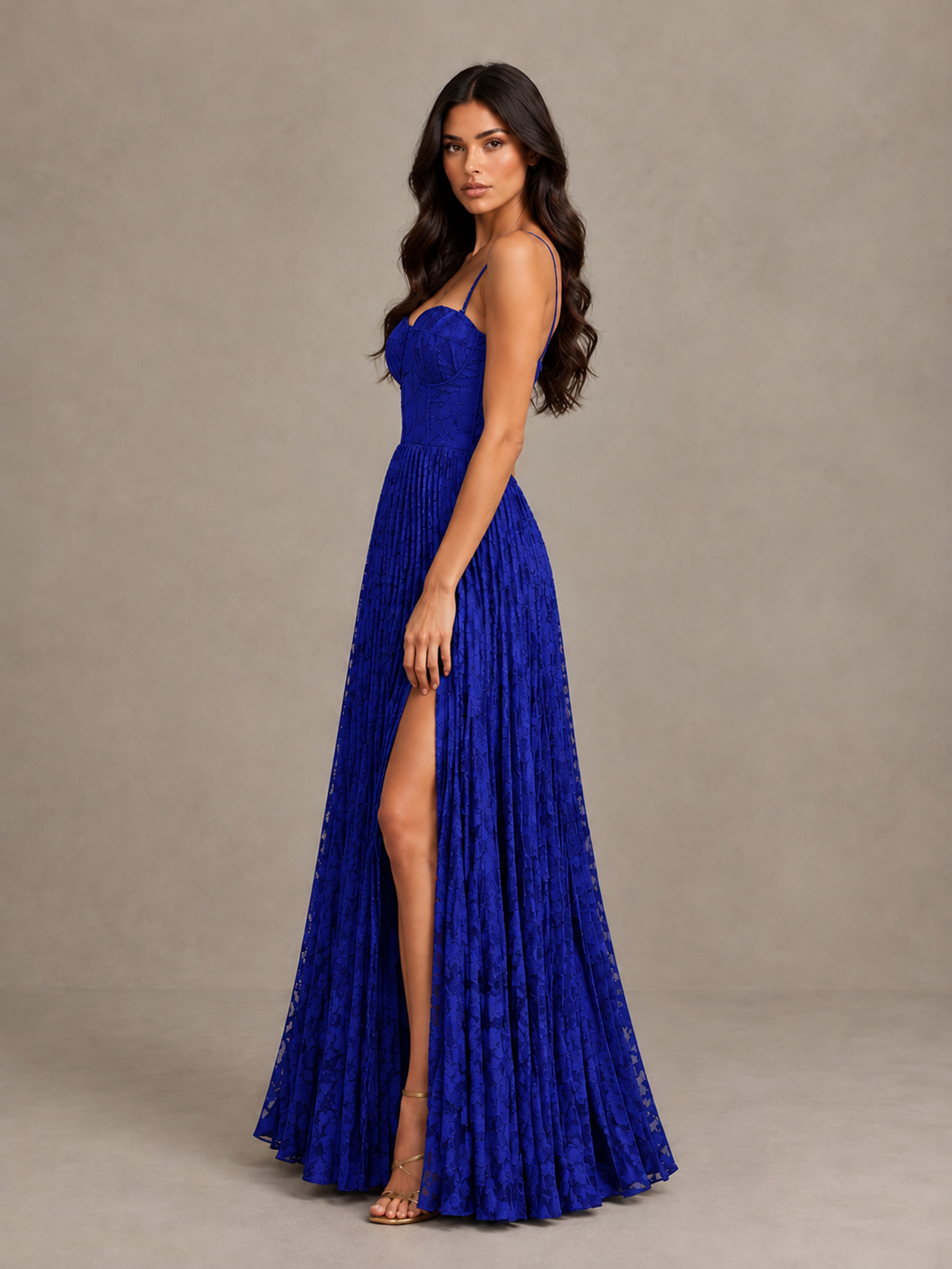 BOLODOO Royal Blue Pleated Bridesmaid Dress with Sweetheart Neckline & Slit - Royal Blue - Royal Blue (3)