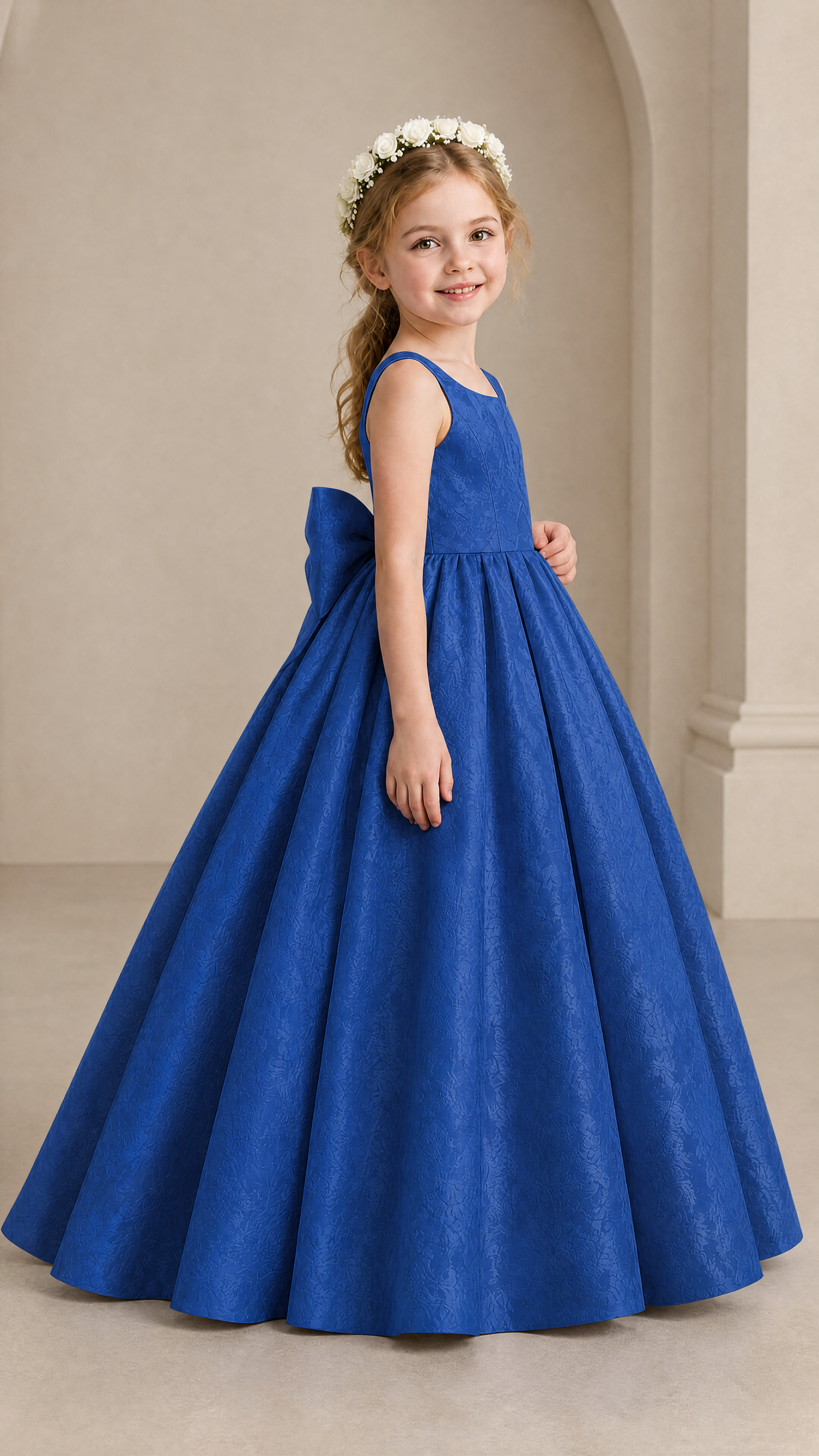 BOLODOO Royal Blue Girls' A-Line Flower Girl Dress with Back Bow - Royal Blue